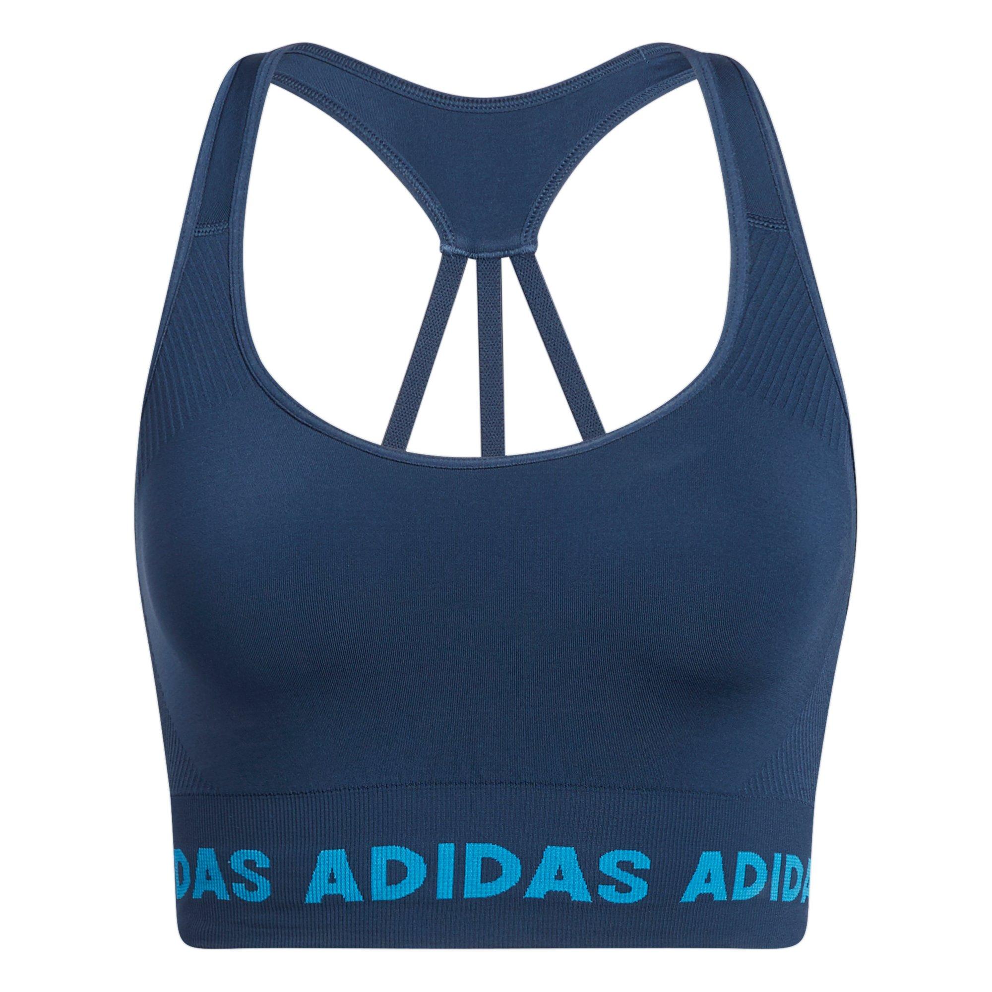 adidas Training Aeroknit seamless light support sports bra in navy