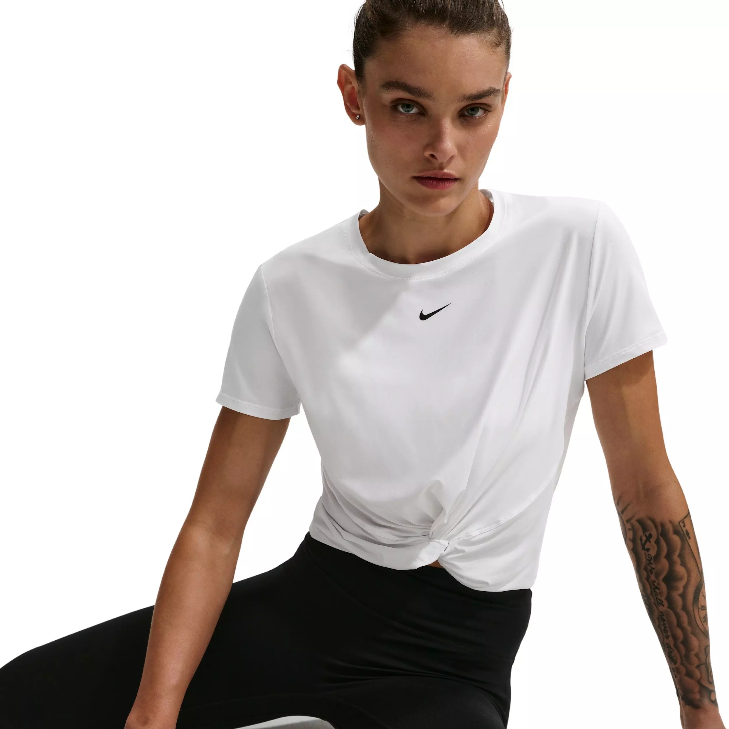 Nike Women's Once Classic Twist Dri-FIT Short Sleeve Top - White - WHITE