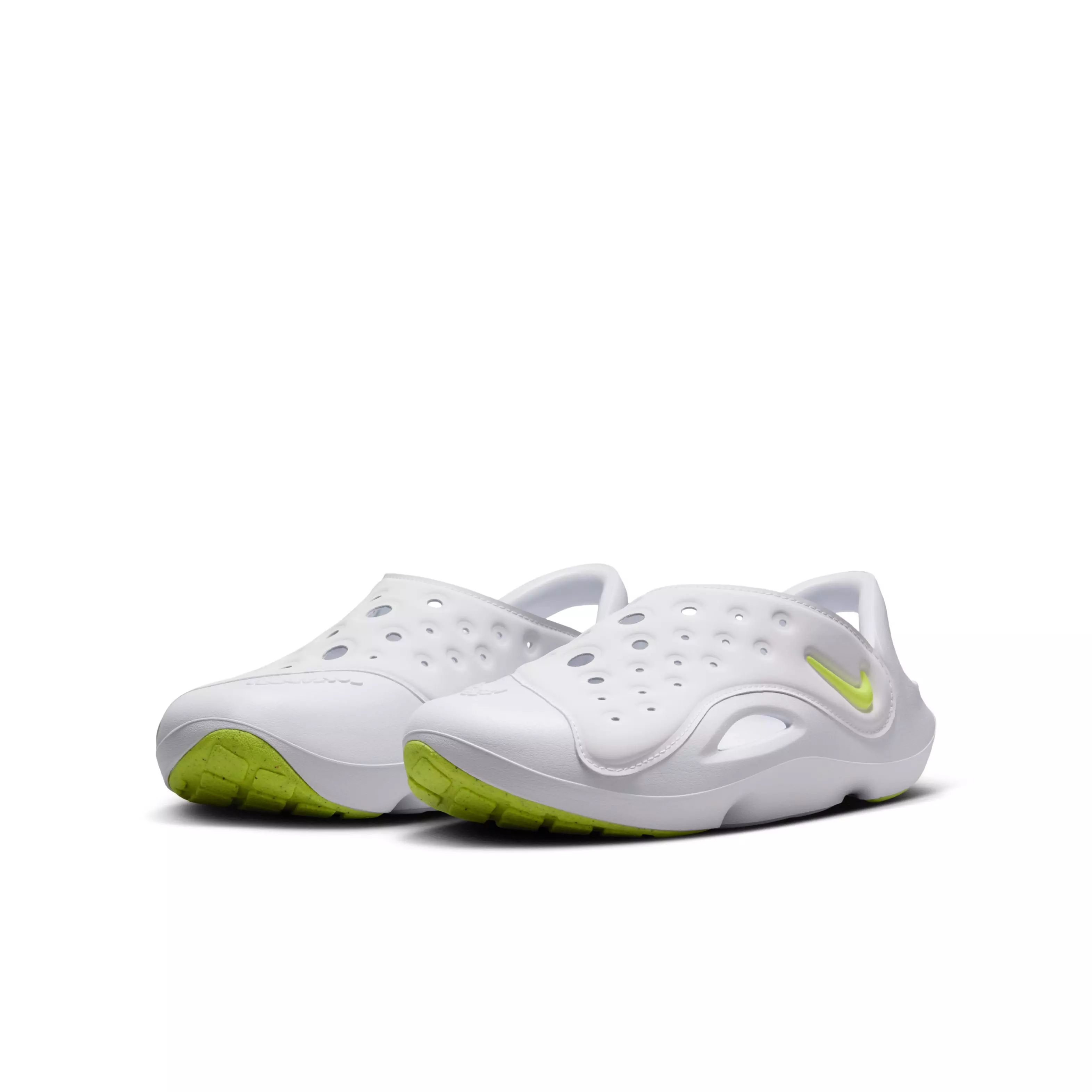 Nike Aqua Swoosh "White/Pure Platinum/Volt" Grade School Boys' Sandal - WHITE/PLATINUM/VOLT