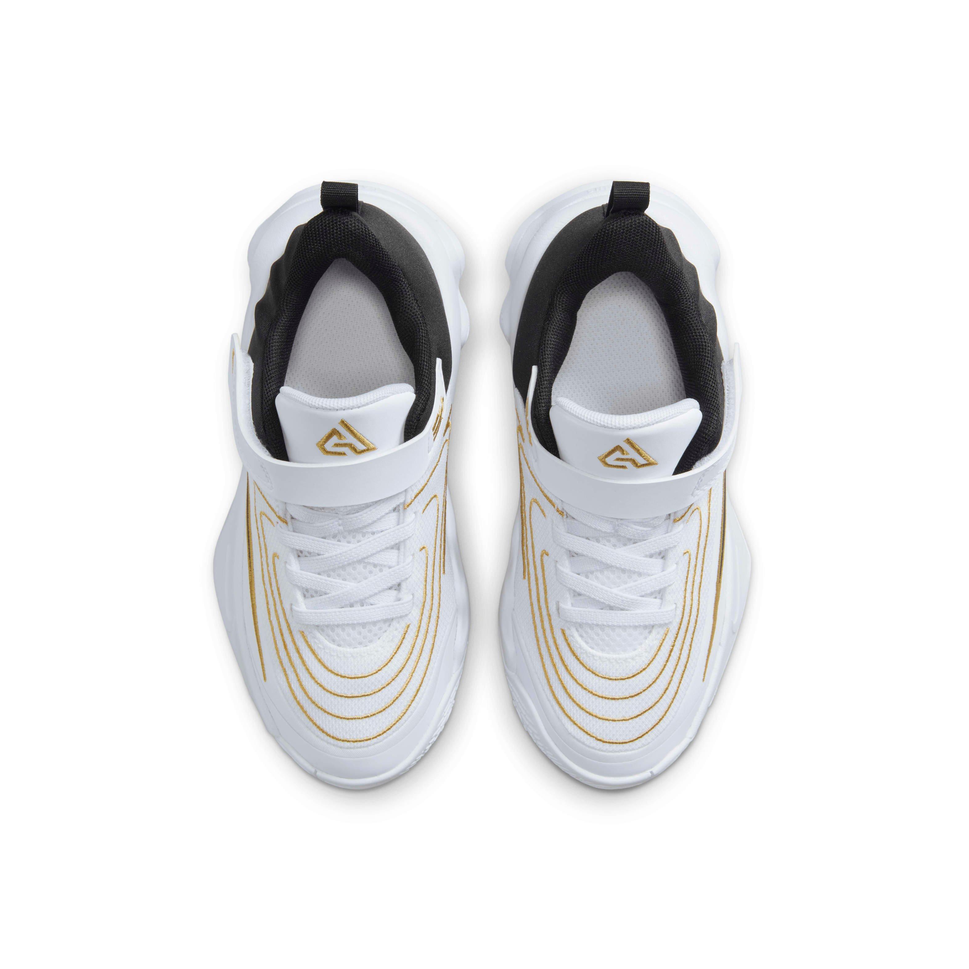 Nike Giannis Immortality 4 Preschool Boys' "White/Metallic Gold/Black" Basketball Shoe