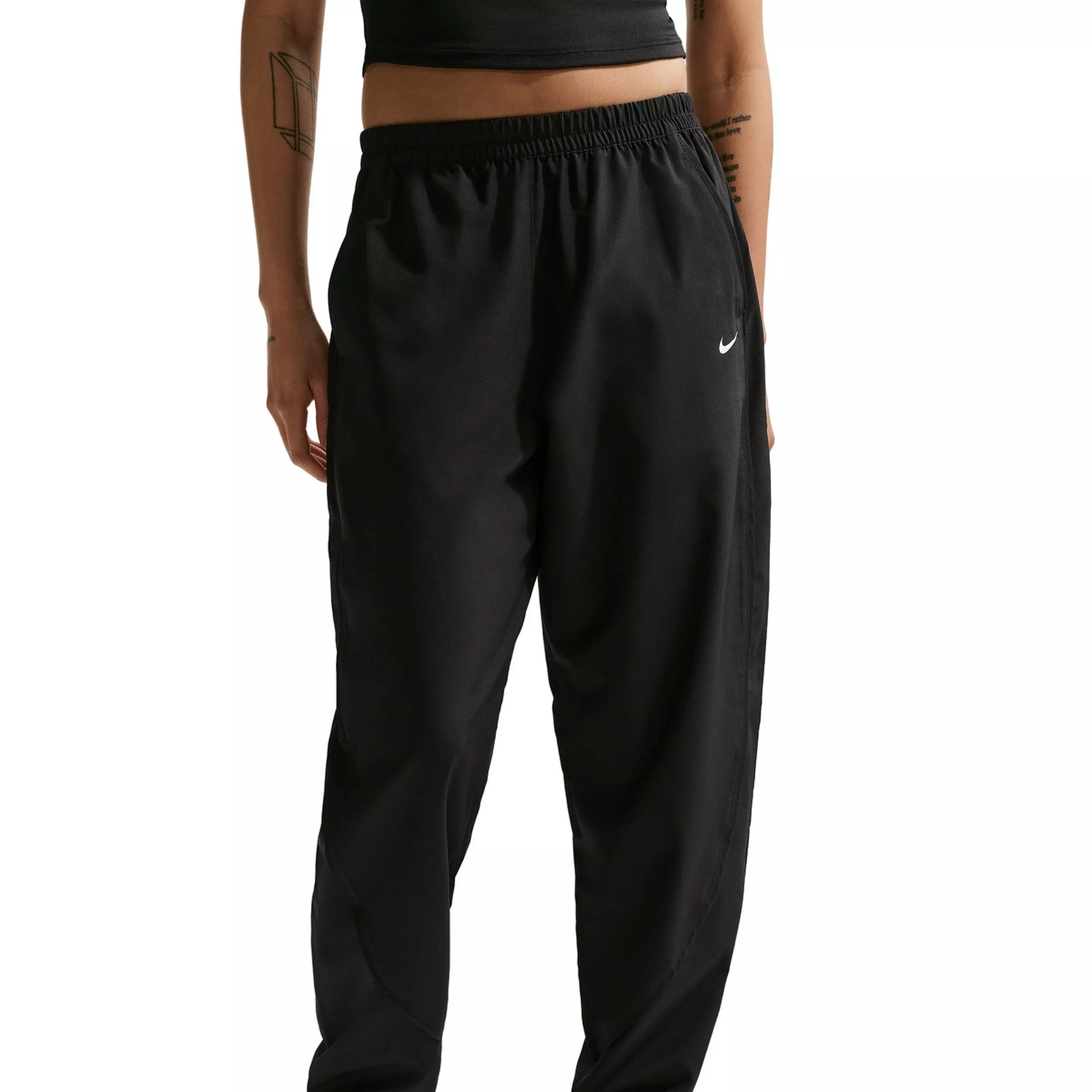 Nike Women's One Dri-FIT Mid-Rise Woven Pants -Black - BLACK