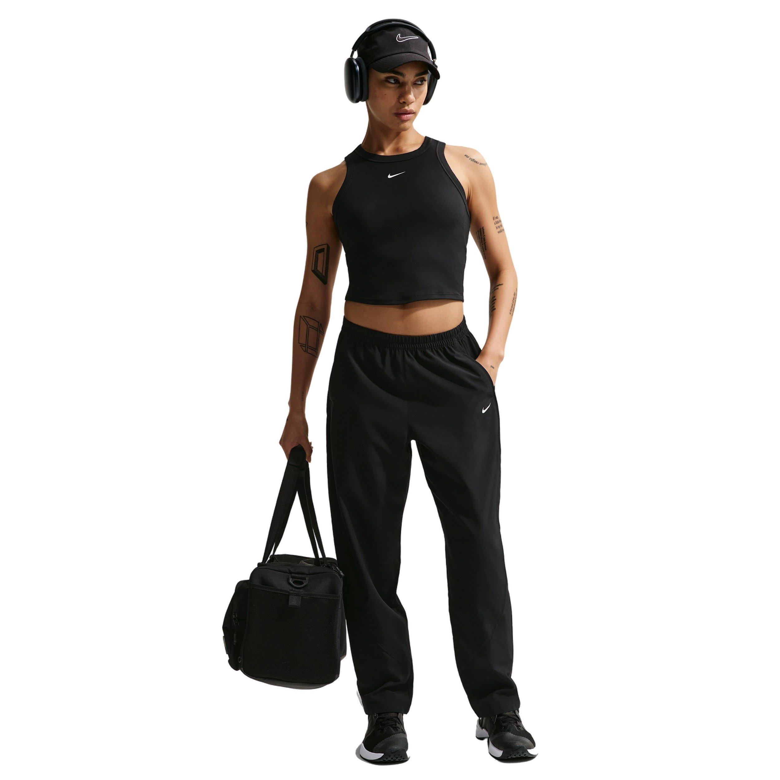 Nike Women's One Dri-FIT Mid-Rise Woven Pants - Black - BLACK Thumbnail View 4