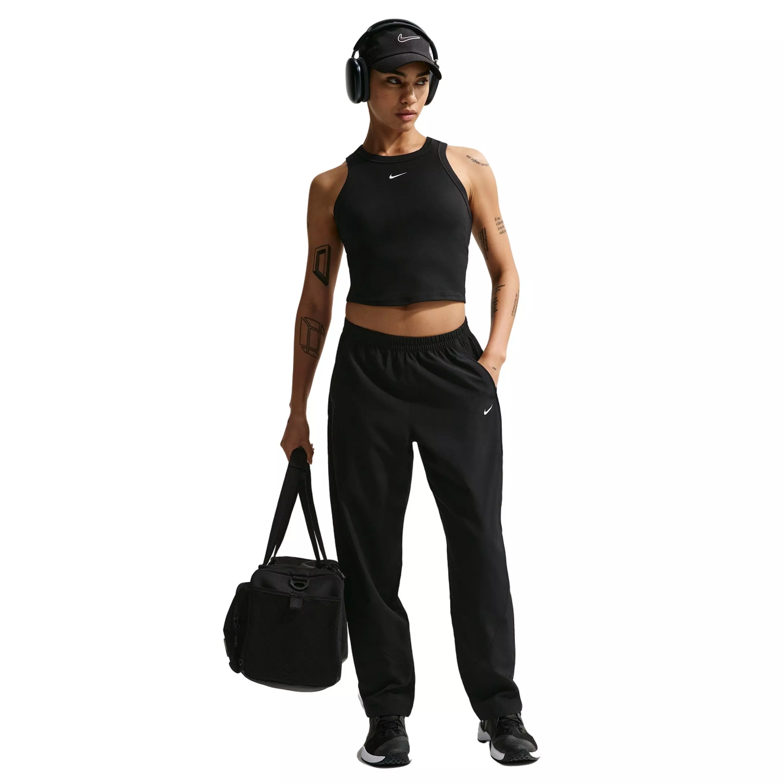 Nike Women's One Dri-FIT Mid-Rise Woven Pants - Black - BLACK