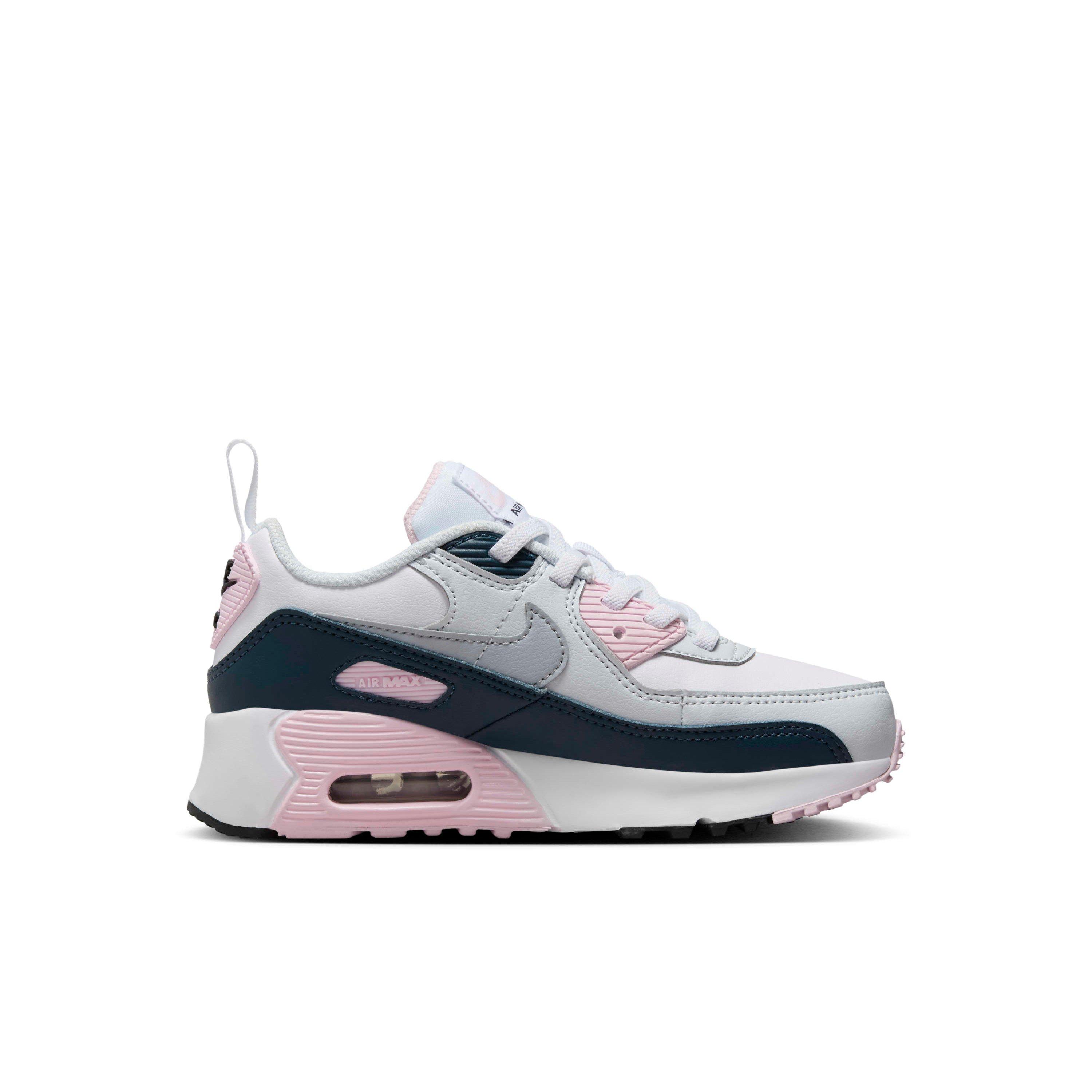 Nike Air Max 90 EasyOn "White/Pink Foam/Armory Navy/Wolf Grey" Preschool Girls' Shoe - WHITE/PINK/NAVY/GREY