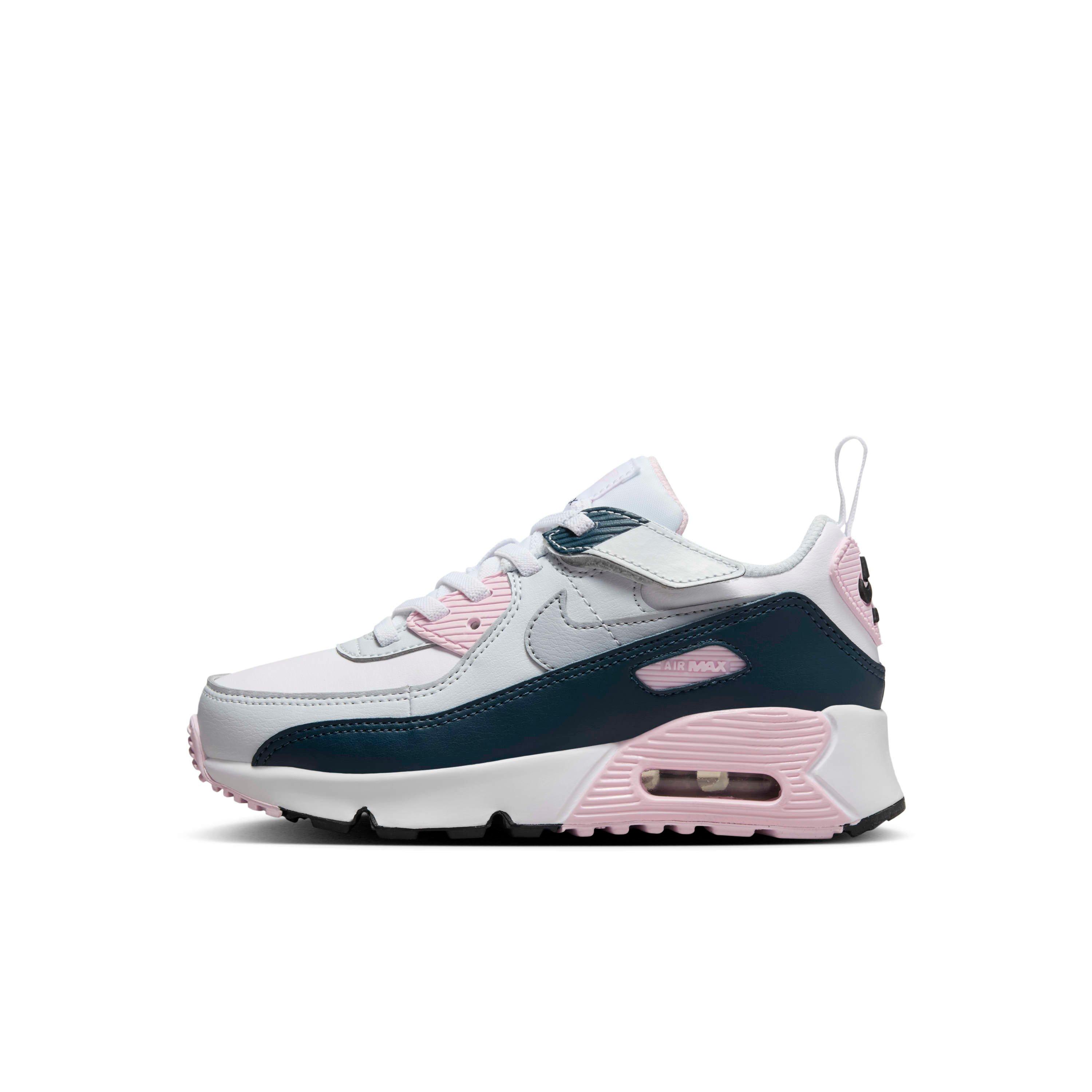 Nike Air Max 90 EasyOn Preschool Girls' White/Pink Foam/Armory Navy/Wolf Grey Shoe