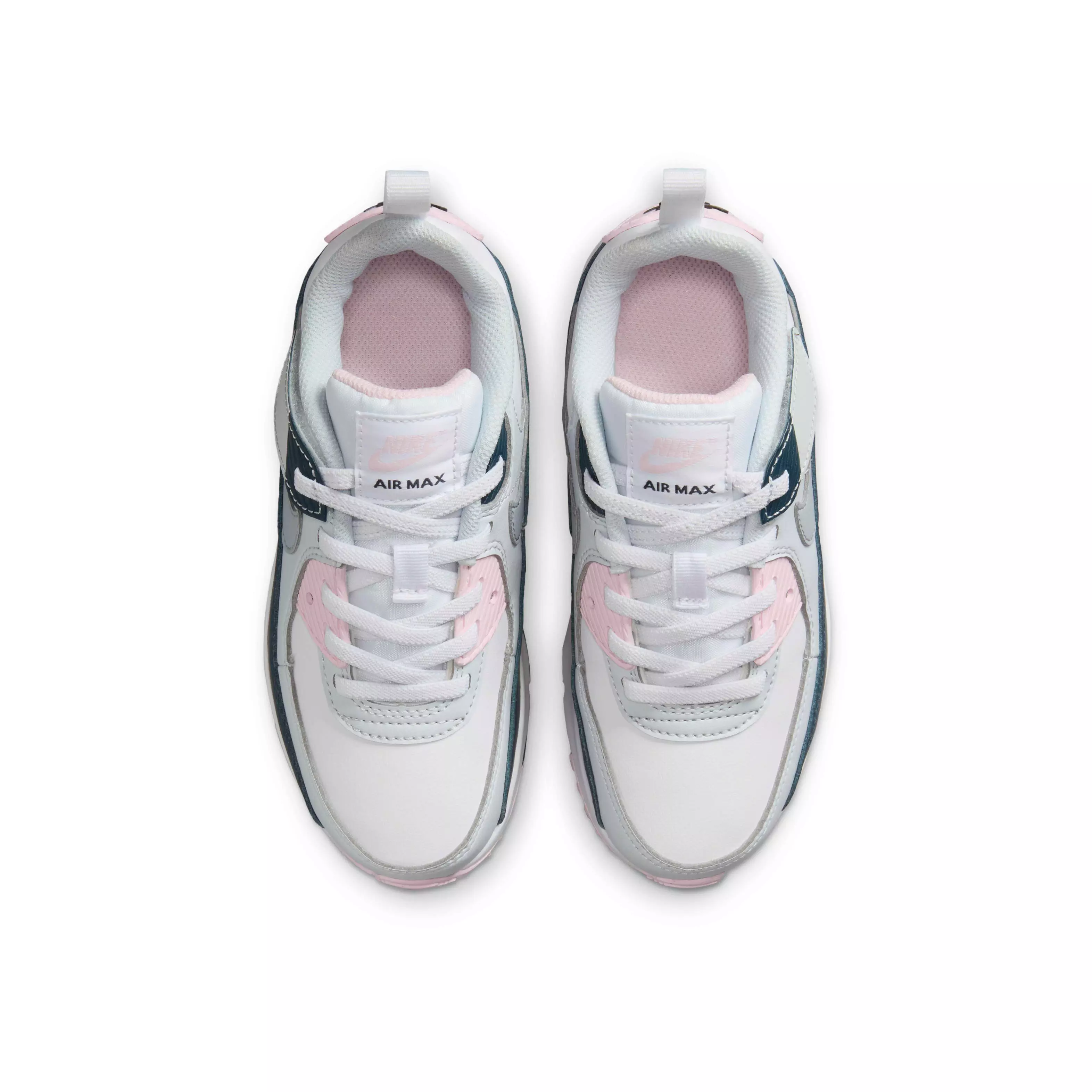 Nike Air Max 90 EasyOn "White/Pink Foam/Armory Navy/Wolf Grey" Preschool Girls' Shoe - WHITE/PINK/NAVY/GREY