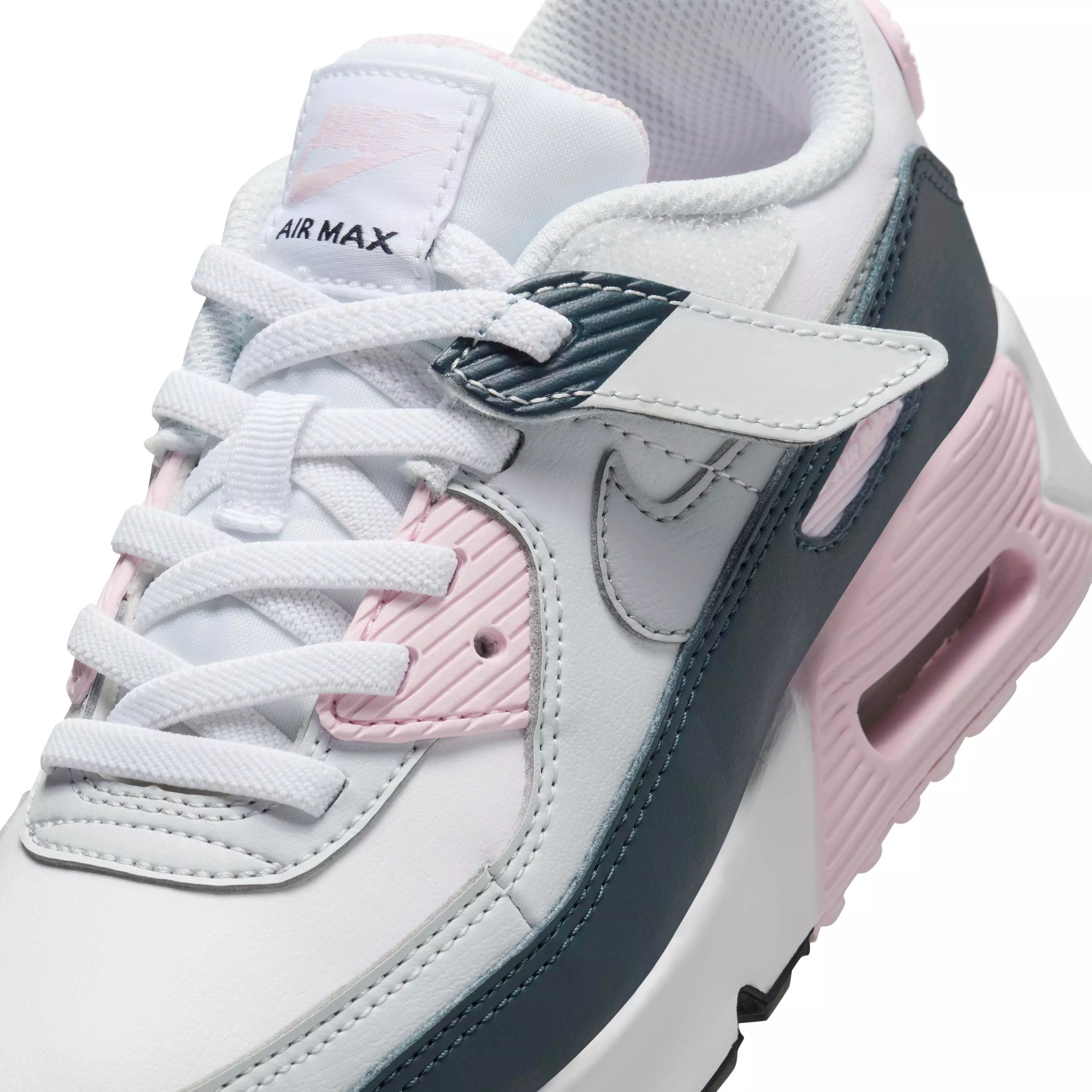Nike Air Max 90 EasyOn "White/Pink Foam/Armory Navy/Wolf Grey" Preschool Girls' Shoe - WHITE/PINK/NAVY/GREY