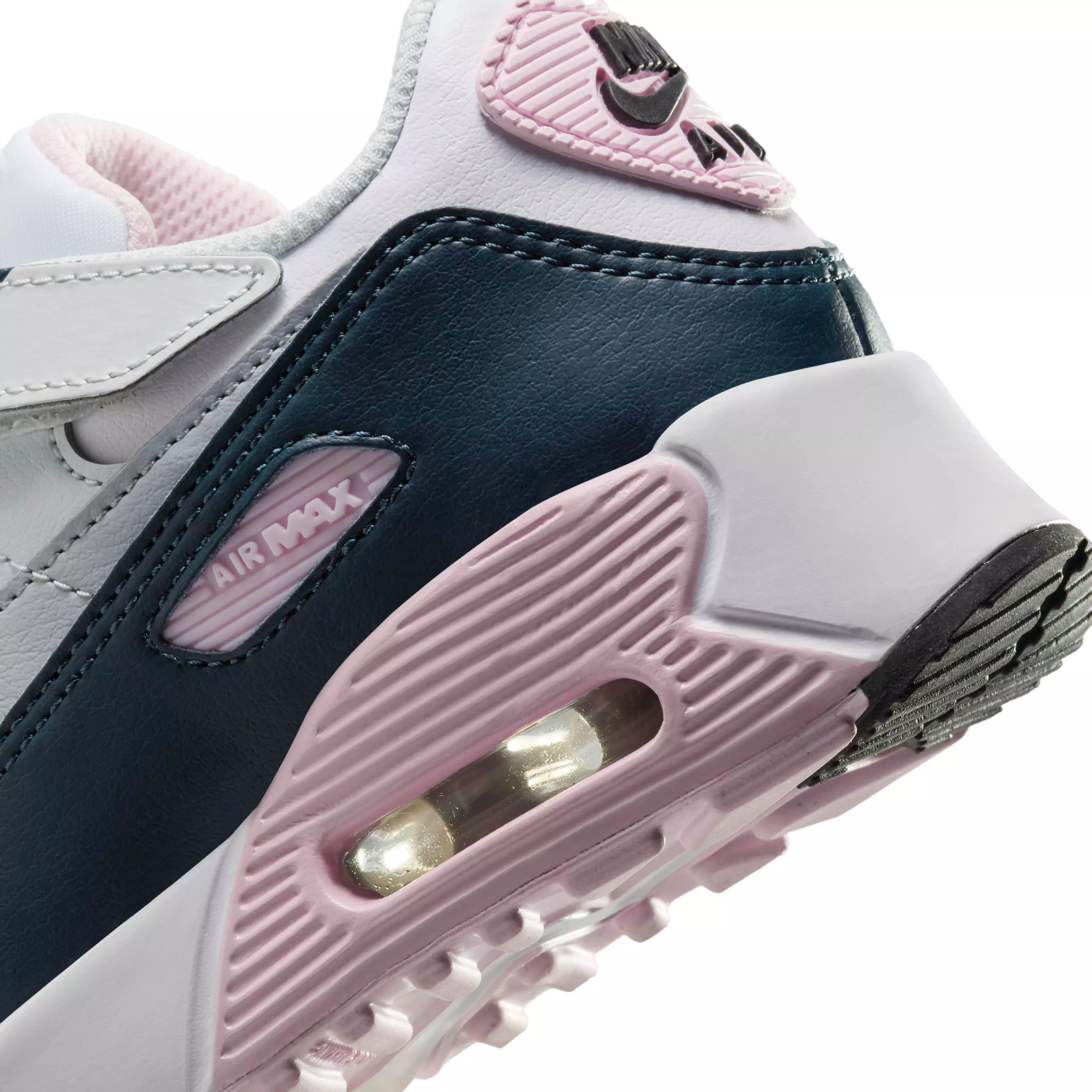 Nike Air Max 90 EasyOn "White/Pink Foam/Armory Navy/Wolf Grey" Preschool Girls' Shoe - WHITE/PINK/NAVY/GREY