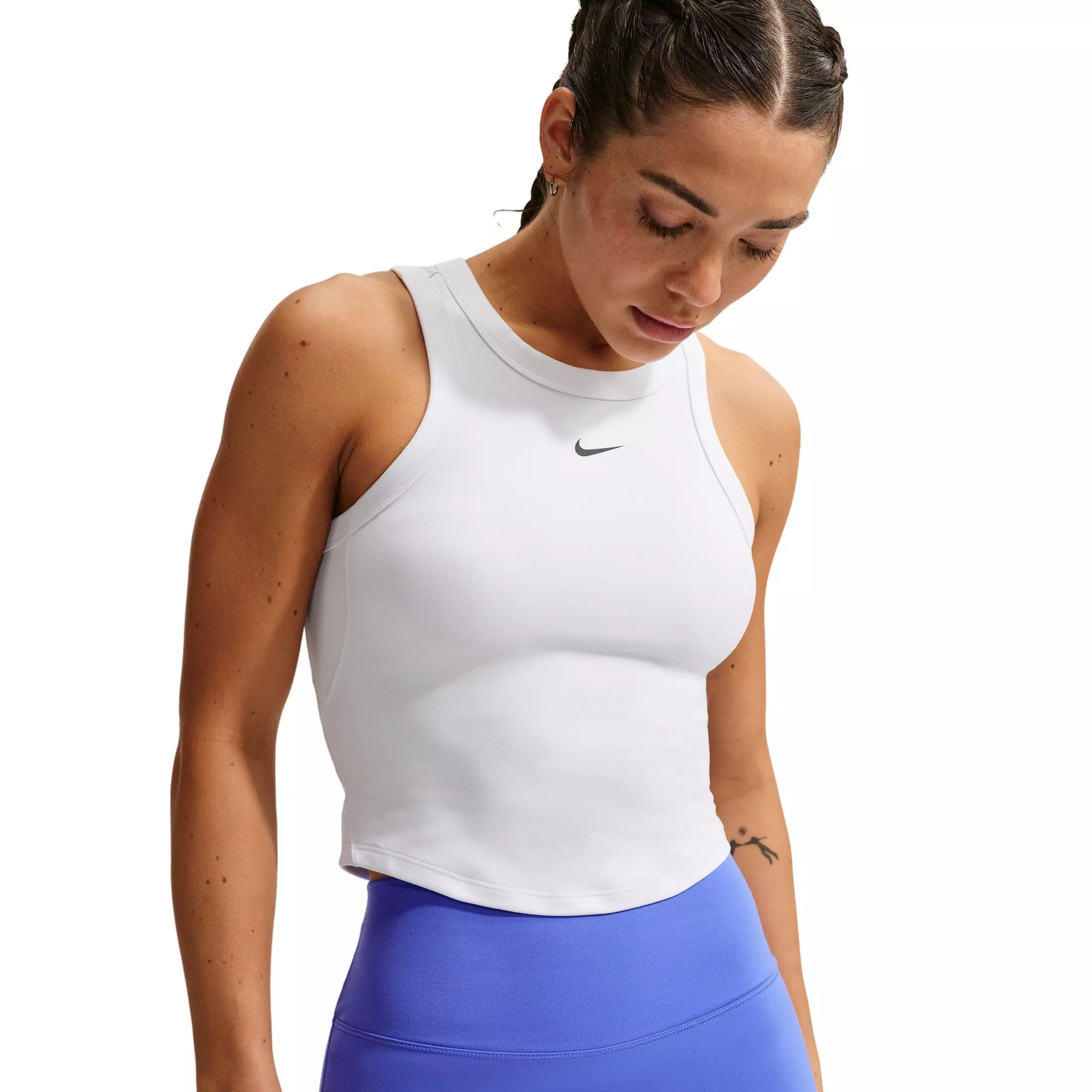 Nike Women's One Swoosh Fitted Dri-FIT Cropped Tank Top - White - WHITE