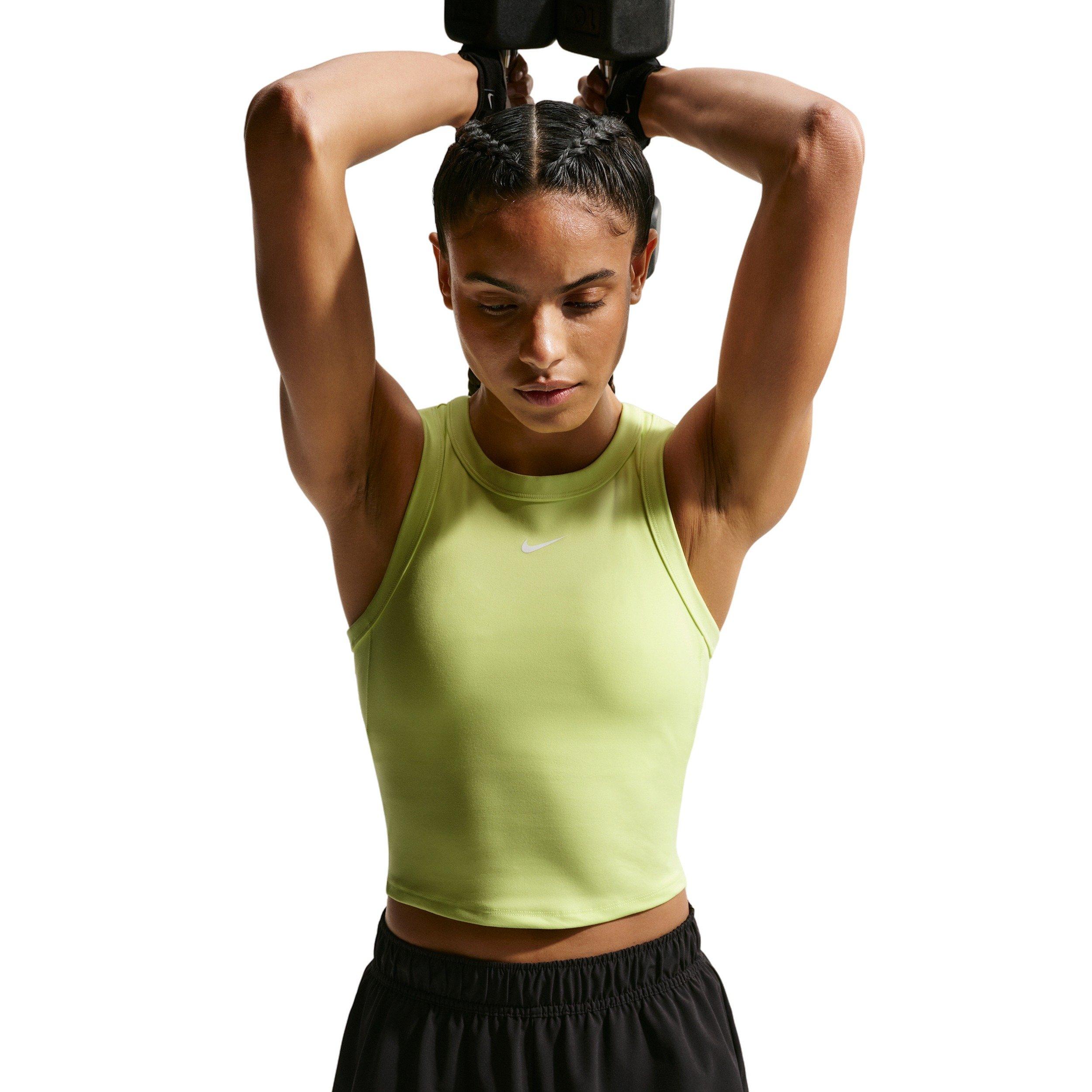 Nike Women's One Fitted Dri-FIT Cropped Tank Top - Yellow - YELLOW Thumbnail View 3