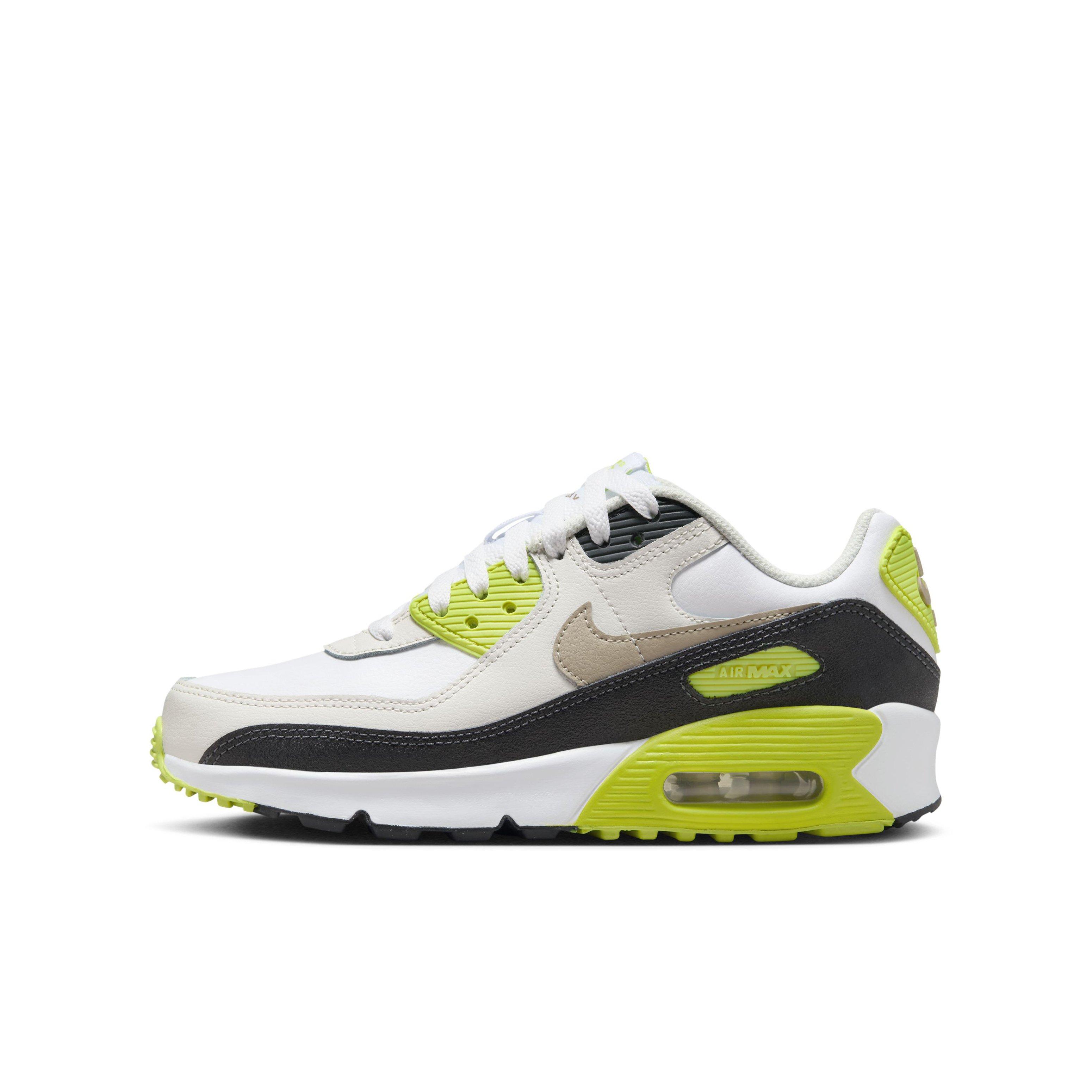 Nike Air Max 90 "White/Cyber/Dark Smoke Grey/Khaki" Grade School Boys' Shoe - WHITE/CYBER/DK GREY/KHAKI Thumbnail View 2