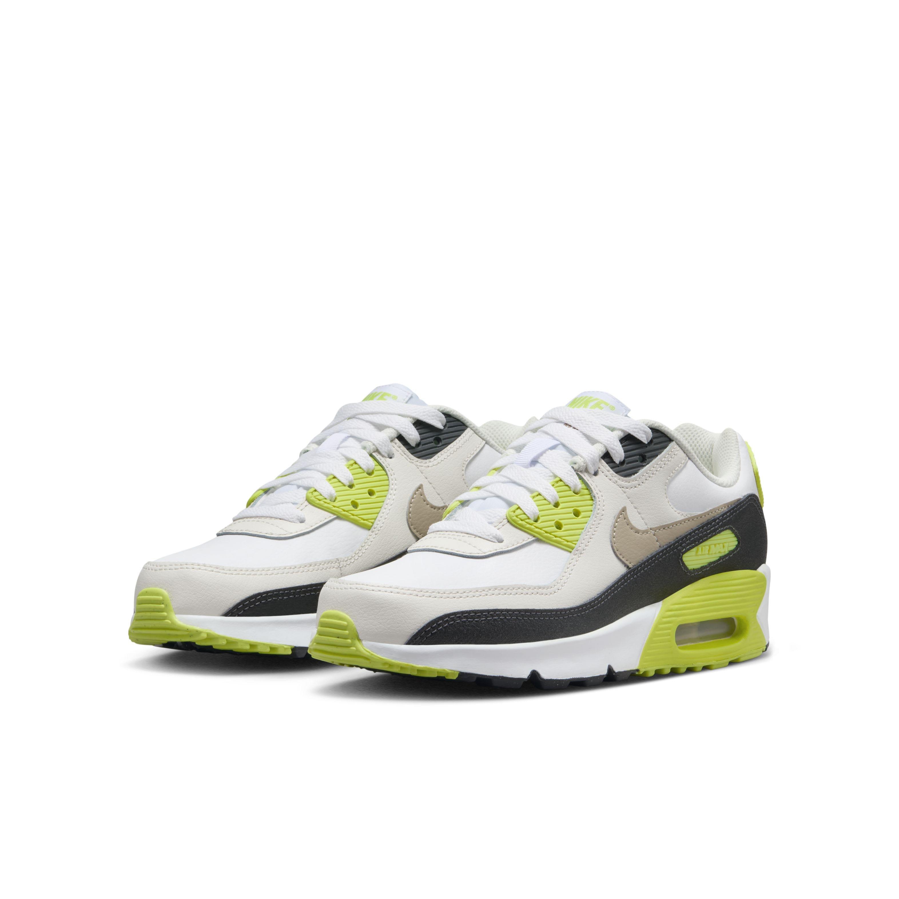 Nike Air Max 90 "White/Cyber/Dark Smoke Grey/Khaki" Grade School Boys' Shoe - WHITE/CYBER/DK GREY/KHAKI Thumbnail View 3