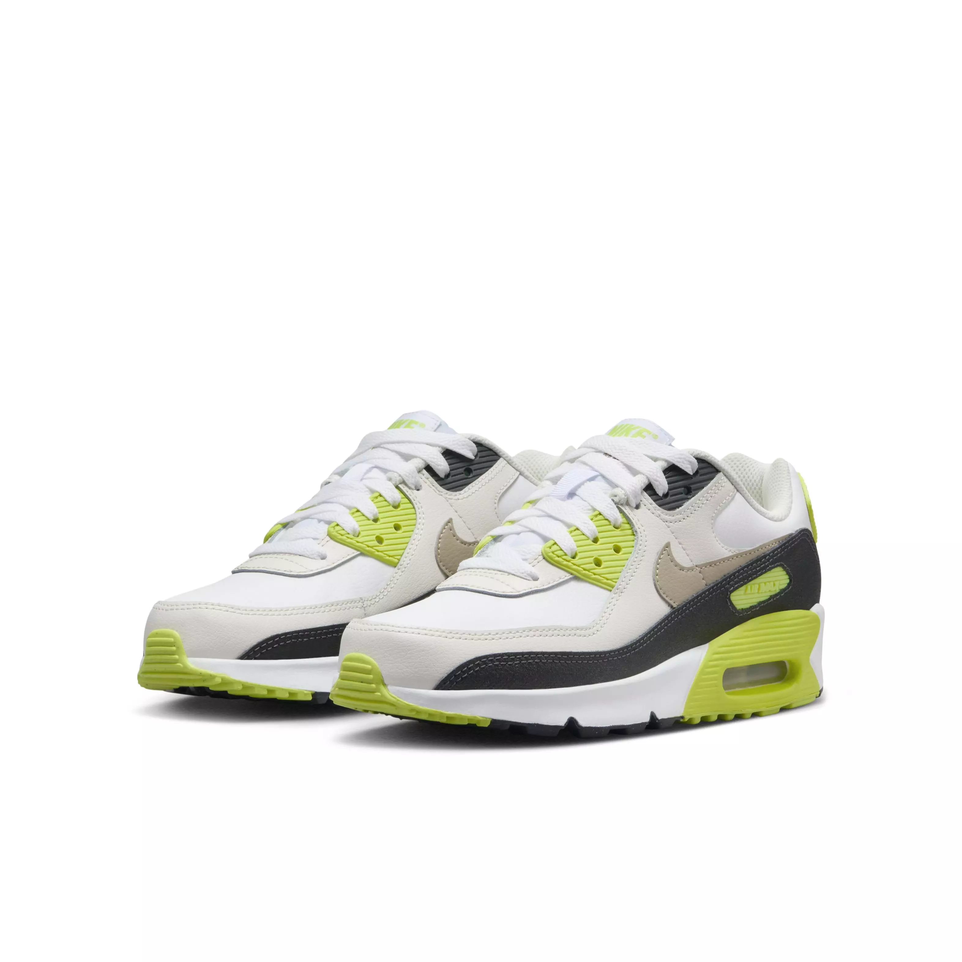 Nike Air Max 90 "White/Cyber/Dark Smoke Grey/Khaki" Grade School Boys' Shoe - WHITE/CYBER/DK GREY/KHAKI