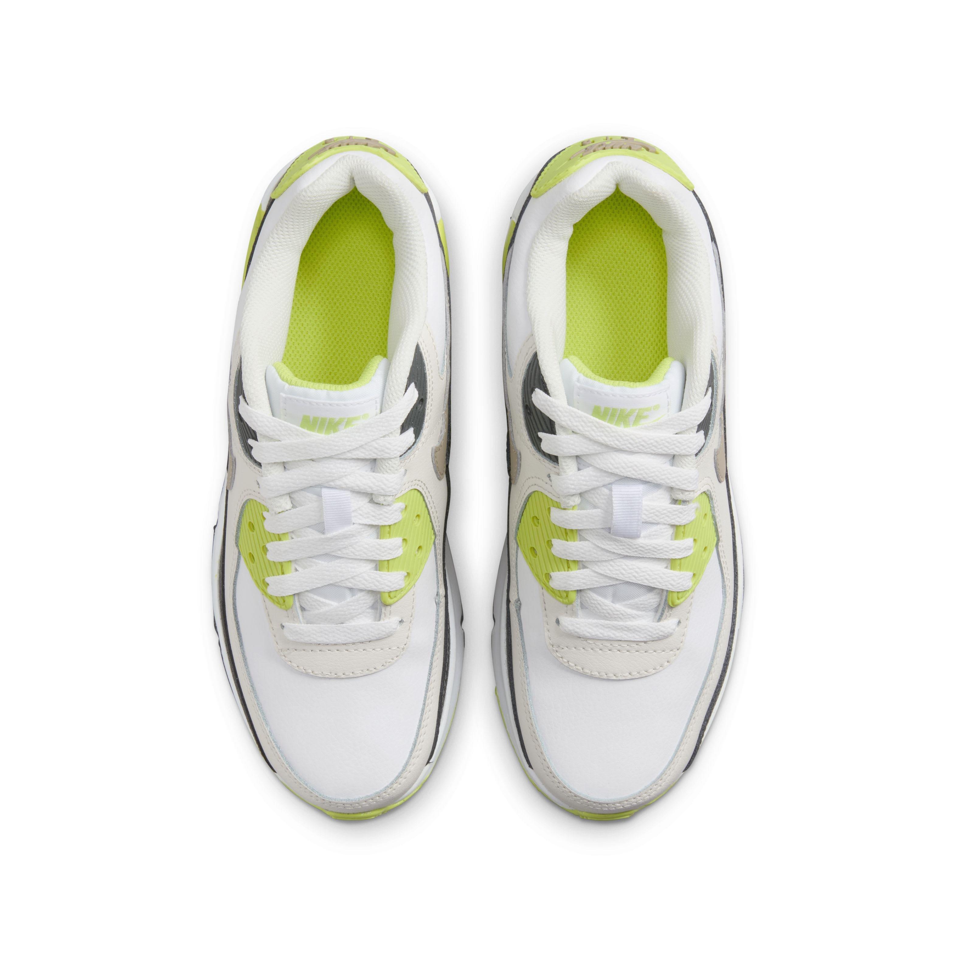Nike Air Max 90 "White/Cyber/Dark Smoke Grey/Khaki" Grade School Boys' Shoe - WHITE/CYBER/DK GREY/KHAKI Thumbnail View 4