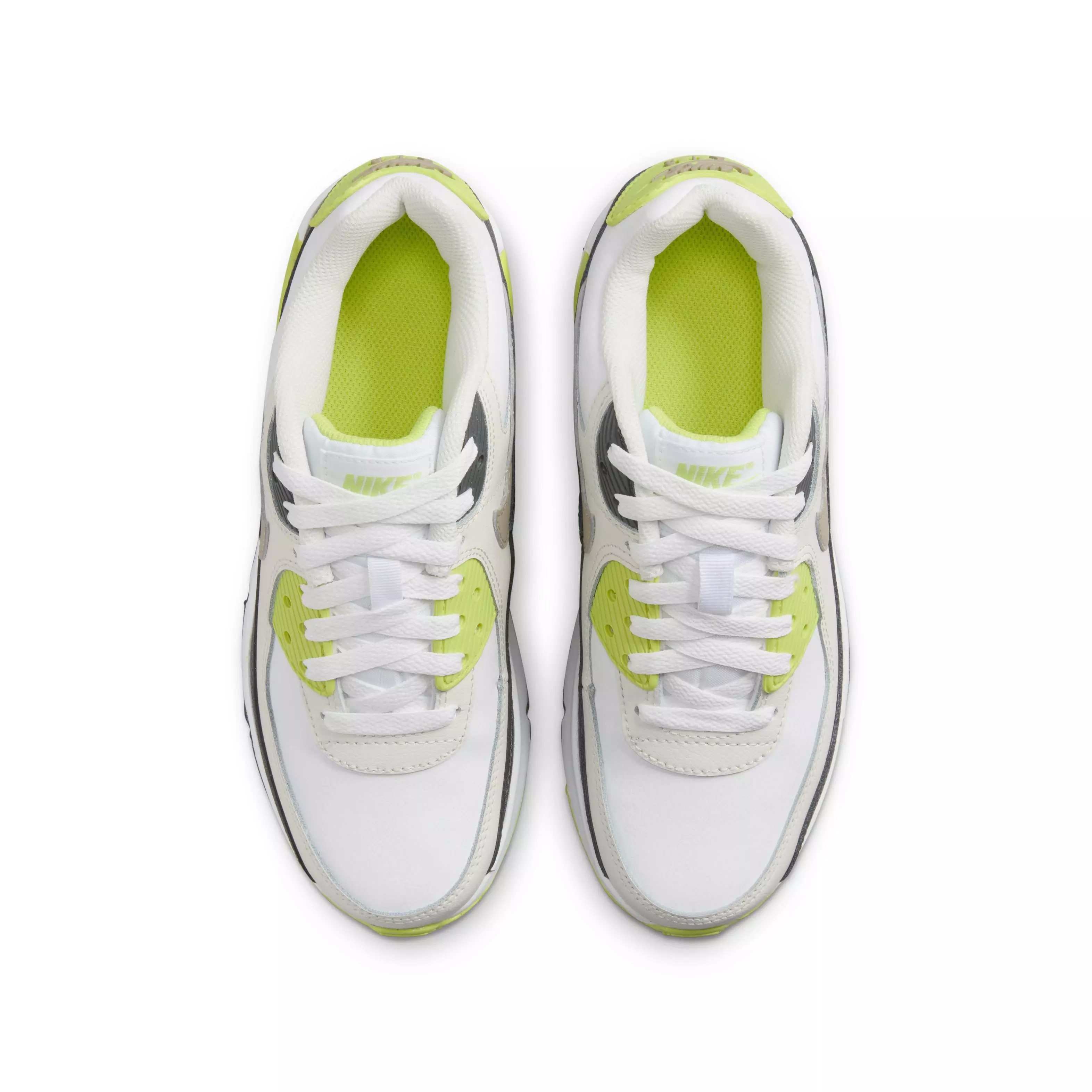 Nike Air Max 90 "White/Cyber/Dark Smoke Grey/Khaki" Grade School Boys' Shoe - WHITE/CYBER/DK GREY/KHAKI