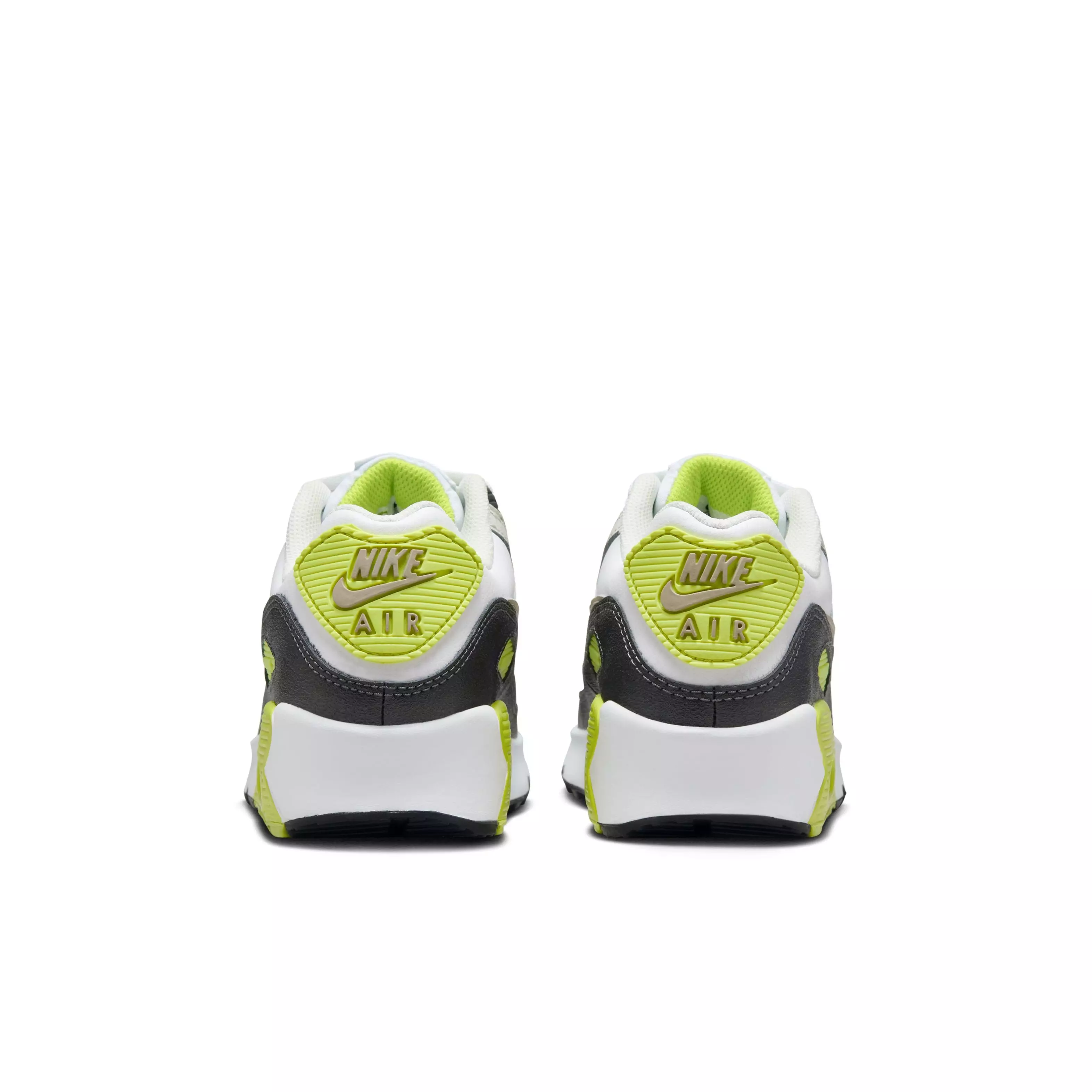 Nike Air Max 90 "White/Cyber/Dark Smoke Grey/Khaki" Grade School Boys' Shoe - WHITE/CYBER/DK GREY/KHAKI
