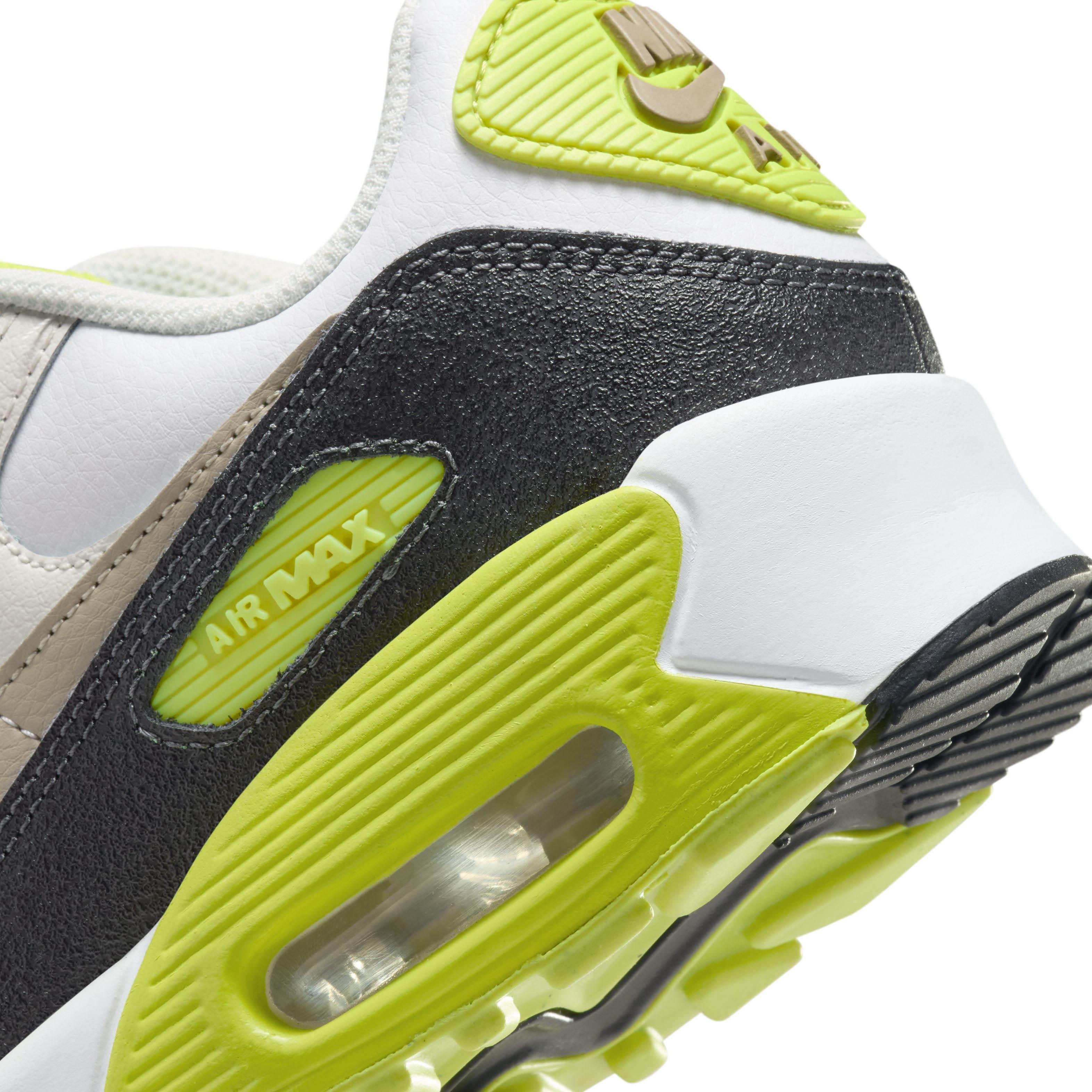 Nike Air Max 90 "White/Cyber/Dark Smoke Grey/Khaki" Grade School Boys' Shoe - WHITE/CYBER/DK GREY/KHAKI Thumbnail View 8