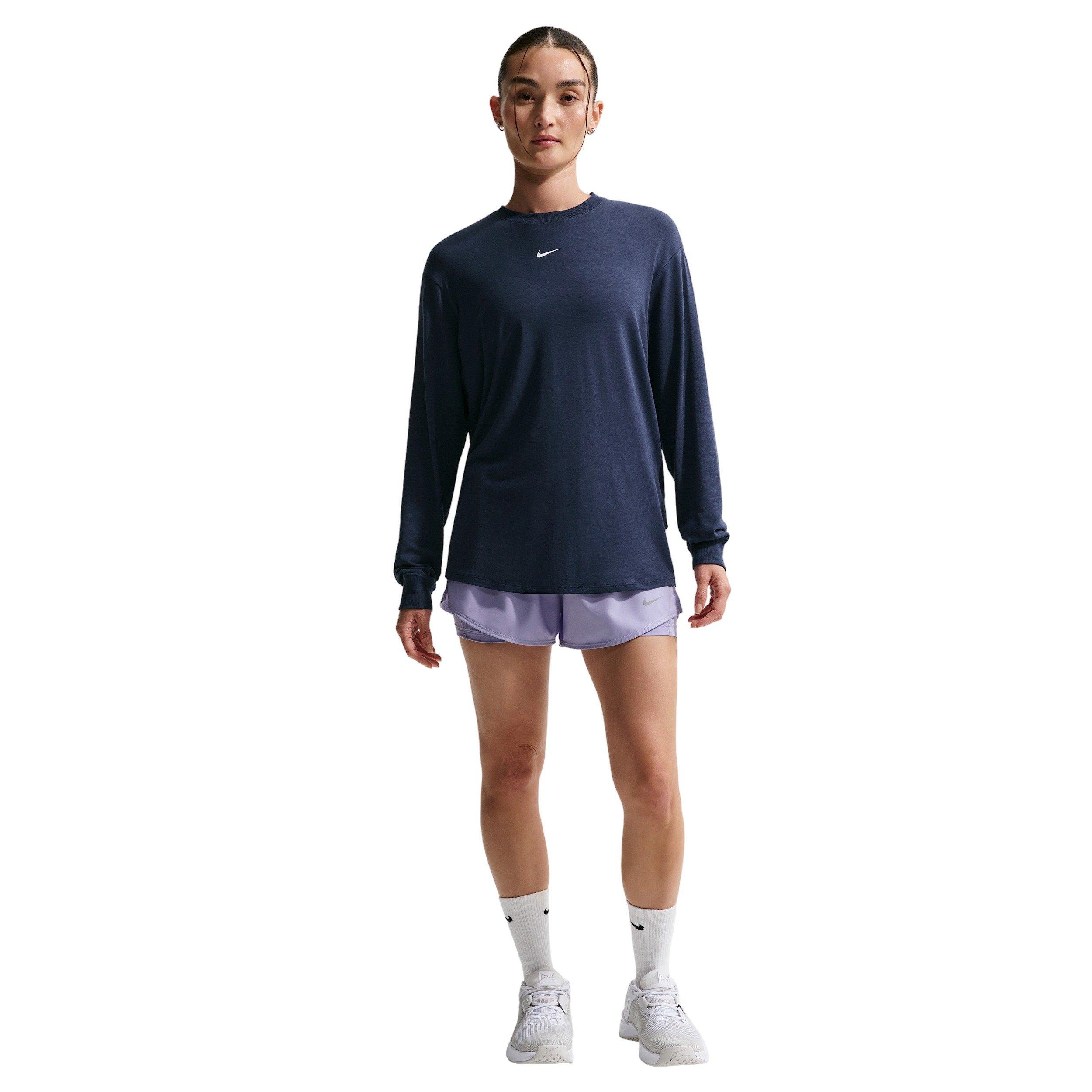 Nike Women's Once Relaxed Dri-FIT Long-Sleeve Top - Navy - NAVY Thumbnail View 4