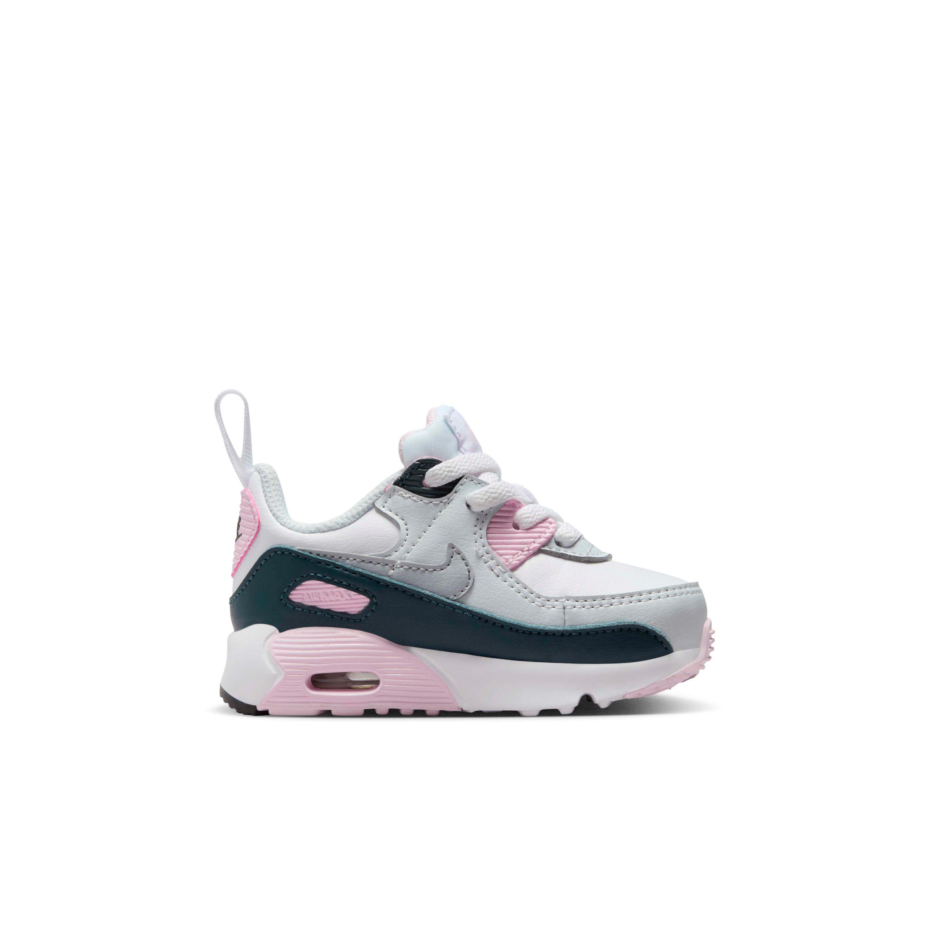 Nike Air Max 90 EasyOn "White/Pink Foam/Armory Navy/Wolf Grey" Infant Girls' Shoe - WHITE/PINK/NAVY/GREY