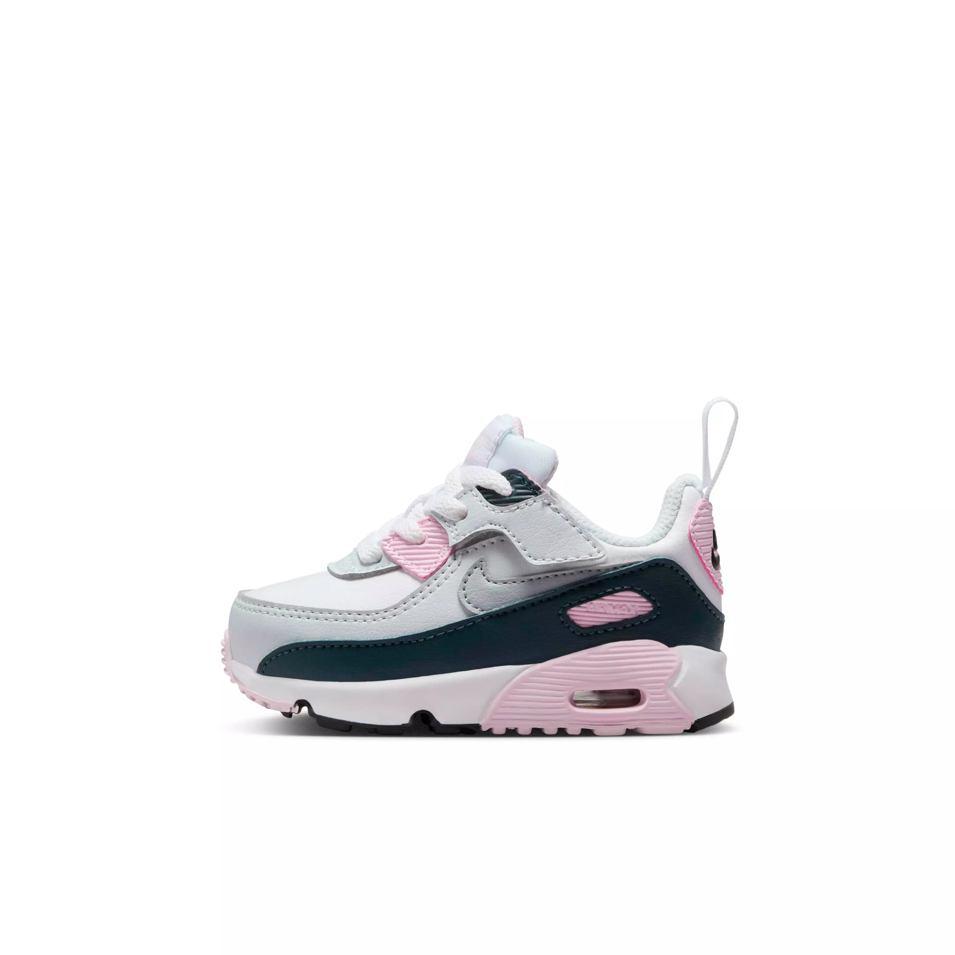 Nike Air Max 90 EasyOn "White/Pink Foam/Armory Navy/Wolf Grey" Infant Girls' Shoe - WHITE/PINK/NAVY/GREY