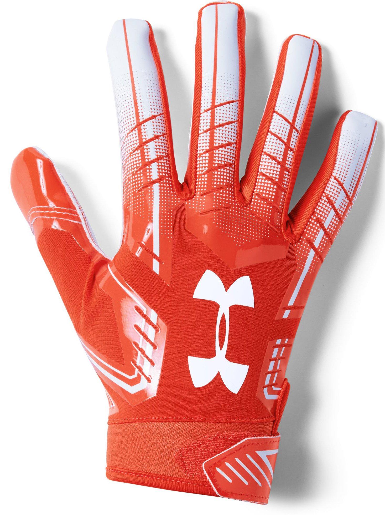 white and orange football gloves