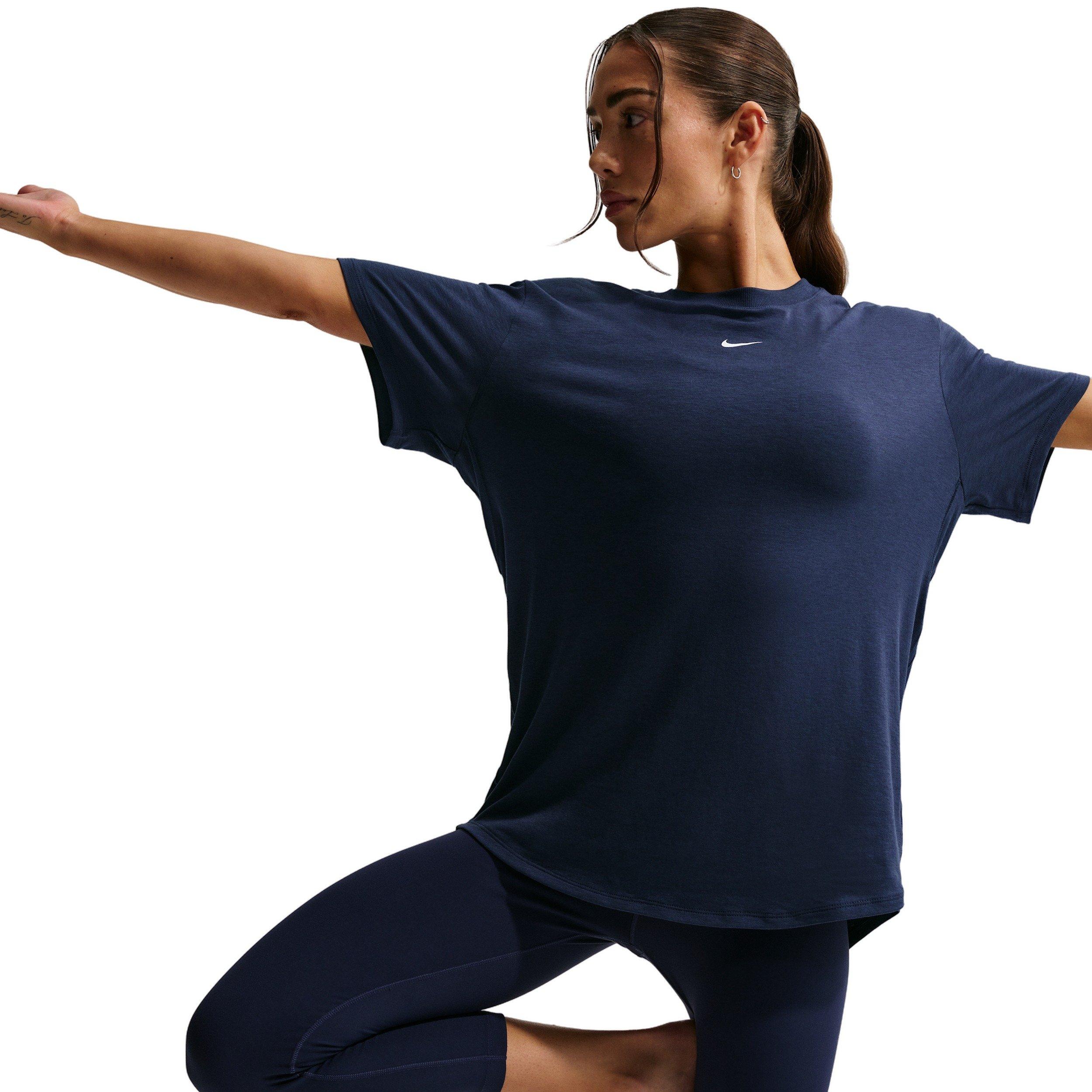 Nike Women's One Relaxed Dri-FIT Short-Sleeve Top - Navy - NAVY Thumbnail View 3