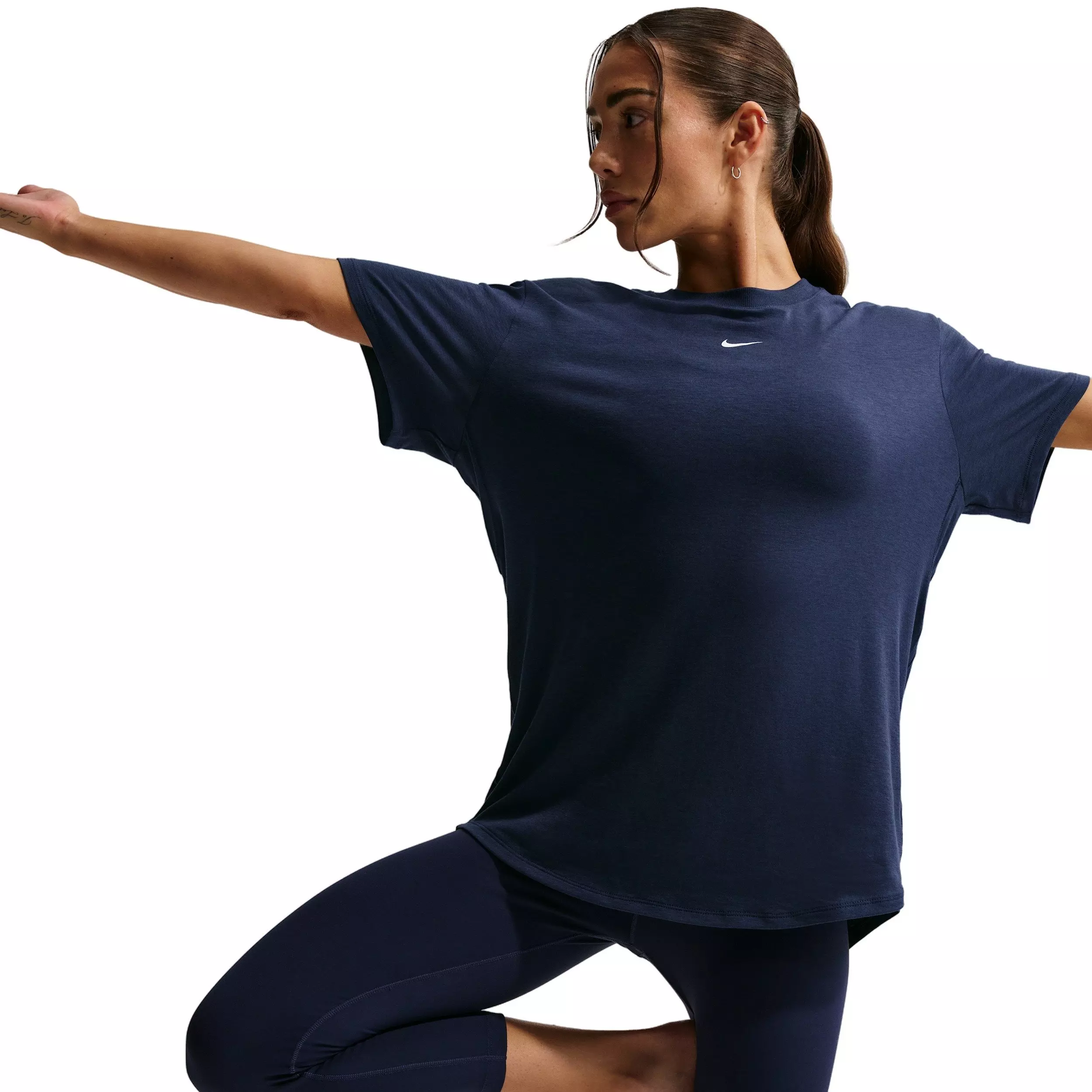 Nike Women's One Relaxed Dri-FIT Short-Sleeve Top -Navy - NAVY