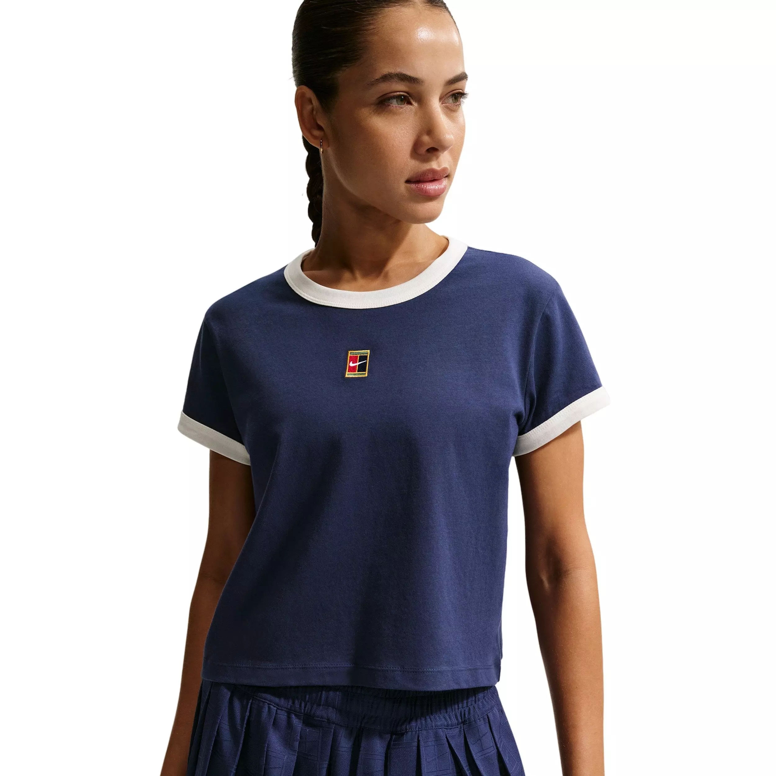 Nike Women's Heritage Short-Sleeve Racquet Ringer Tennis T-Shirt - Blue - BLUE
