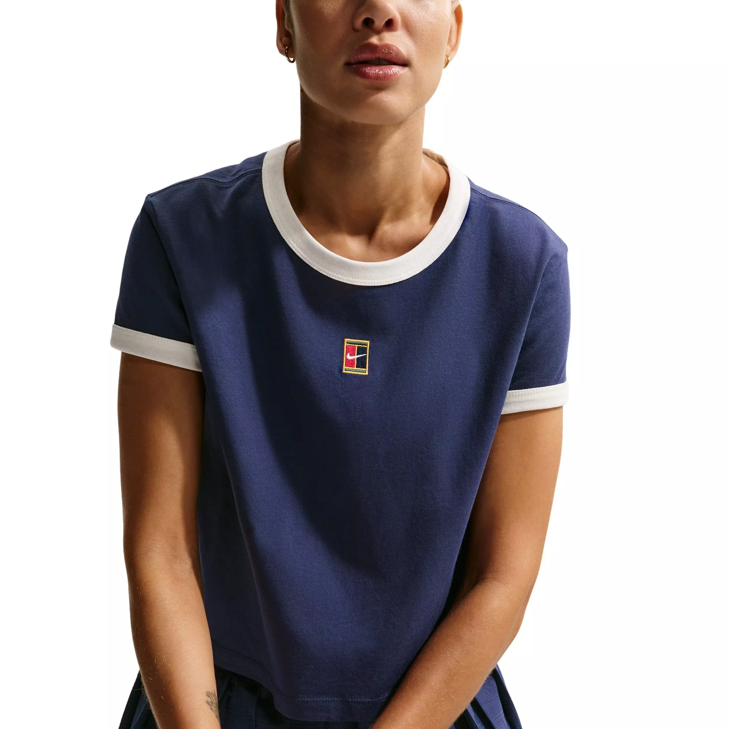 Nike Women's Heritage Short-Sleeve Racquet Ringer Tennis T-Shirt - Blue - BLUE