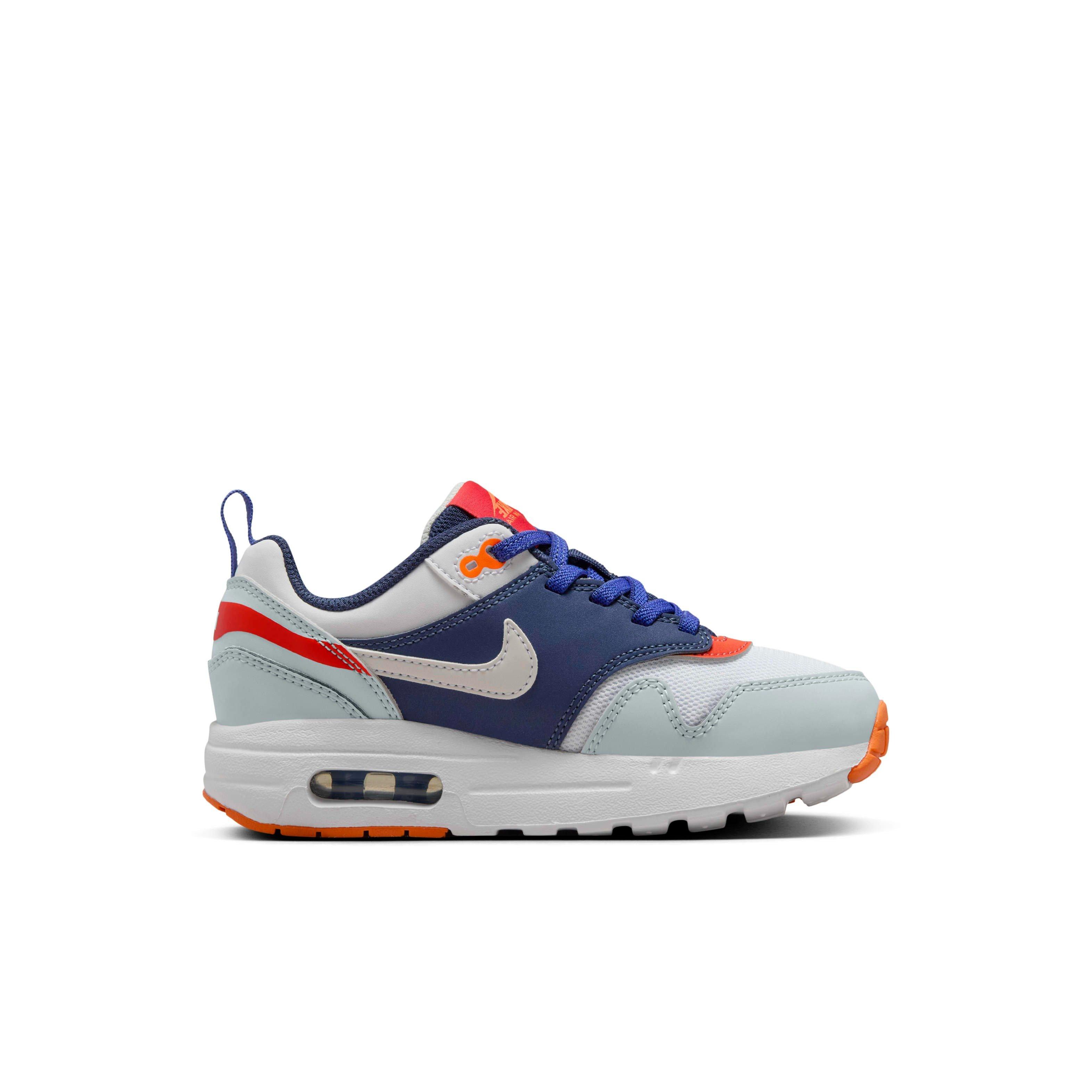 Nike Air Max 1 EasyOn Light Silver Midnight Navy Astronomy Blue Total Orange Preschool Boys Shoe Hibbett