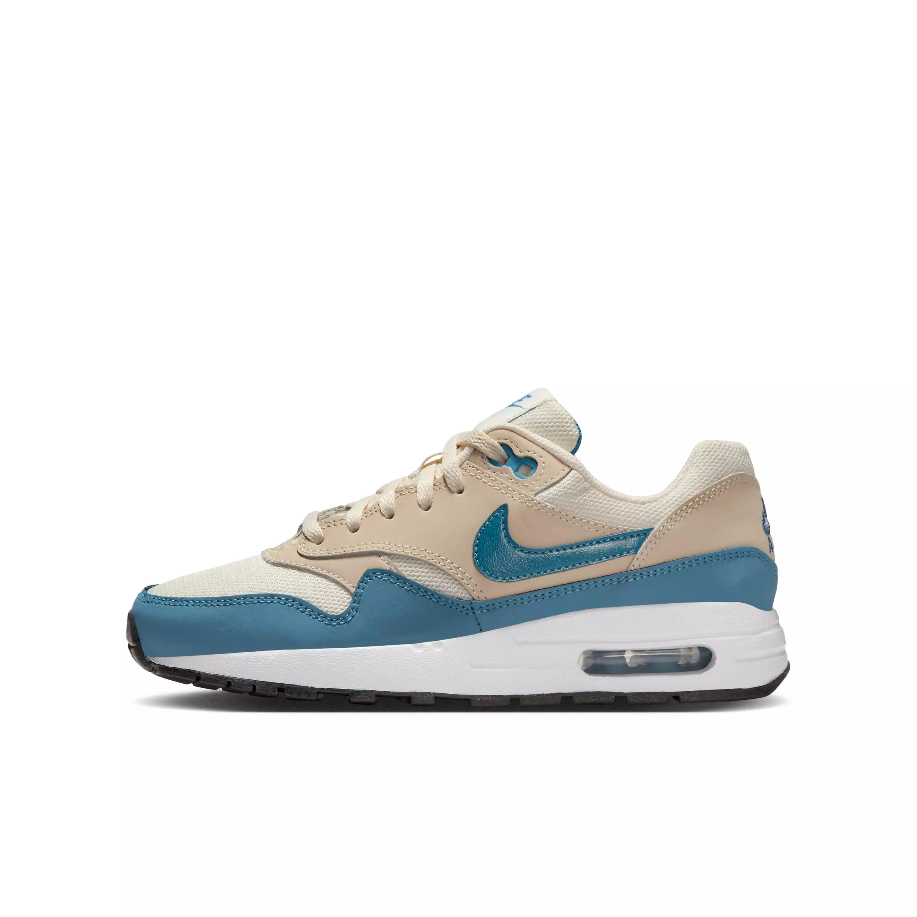 Nike Air Max 1 "Soft Pearl/Smokey Blue/Black/Light Khaki" Grade School Boys' Shoe - PEARL/BLUE/BLACK/LT KHAKI