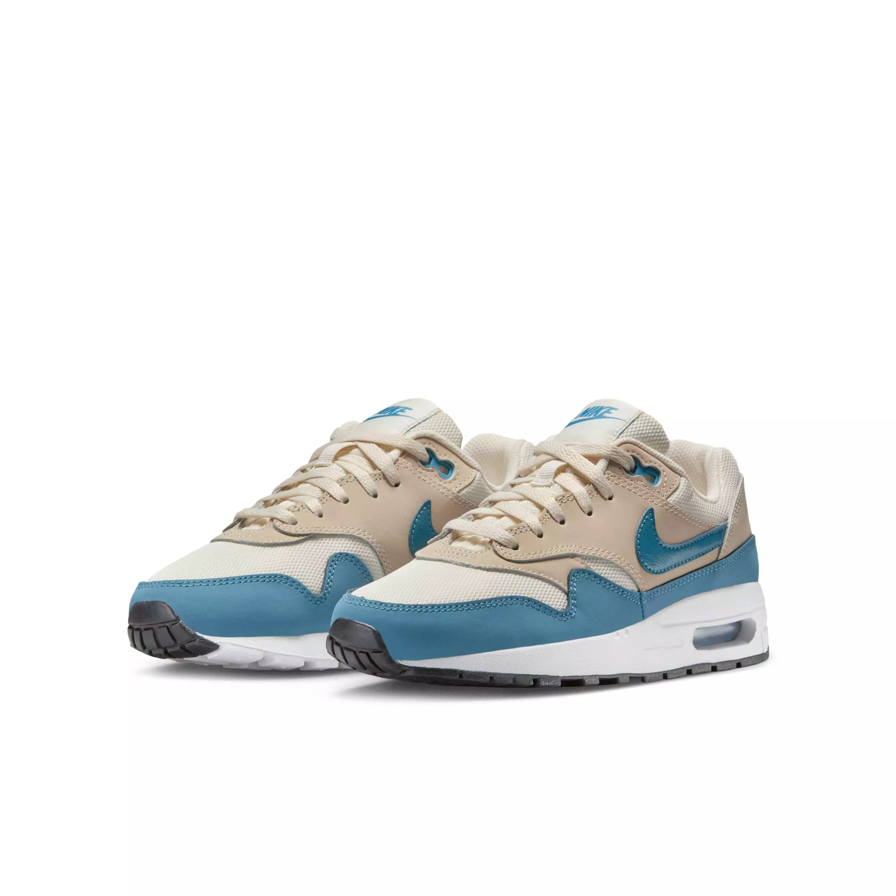 Nike Air Max 1 "Soft Pearl/Smokey Blue/Black/Light Khaki" Grade School Boys' Shoe - PEARL/BLUE/BLACK/LT KHAKI
