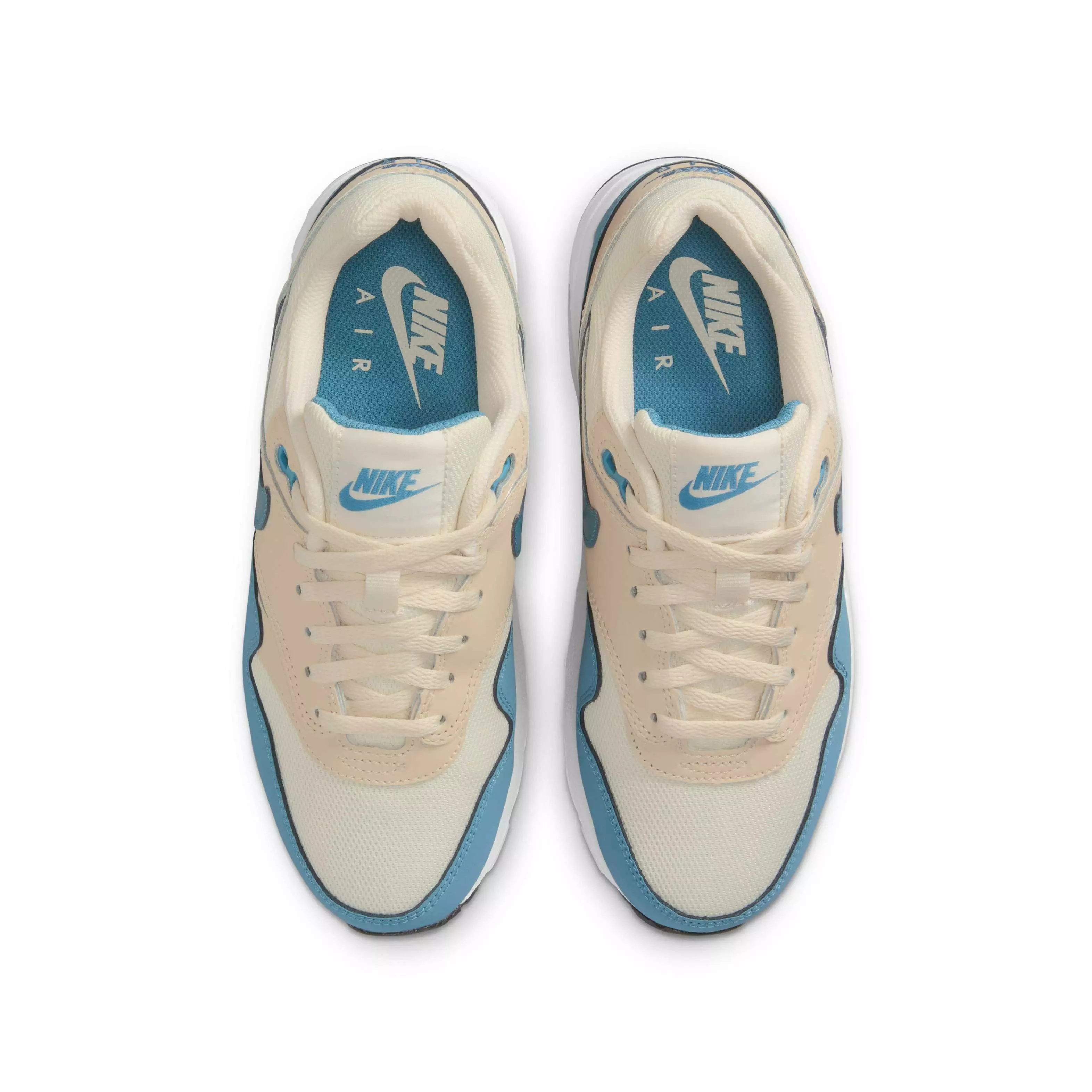 Nike Air Max 1 "Soft Pearl/Smokey Blue/Black/Light Khaki" Grade School Boys' Shoe - PEARL/BLUE/BLACK/LT KHAKI