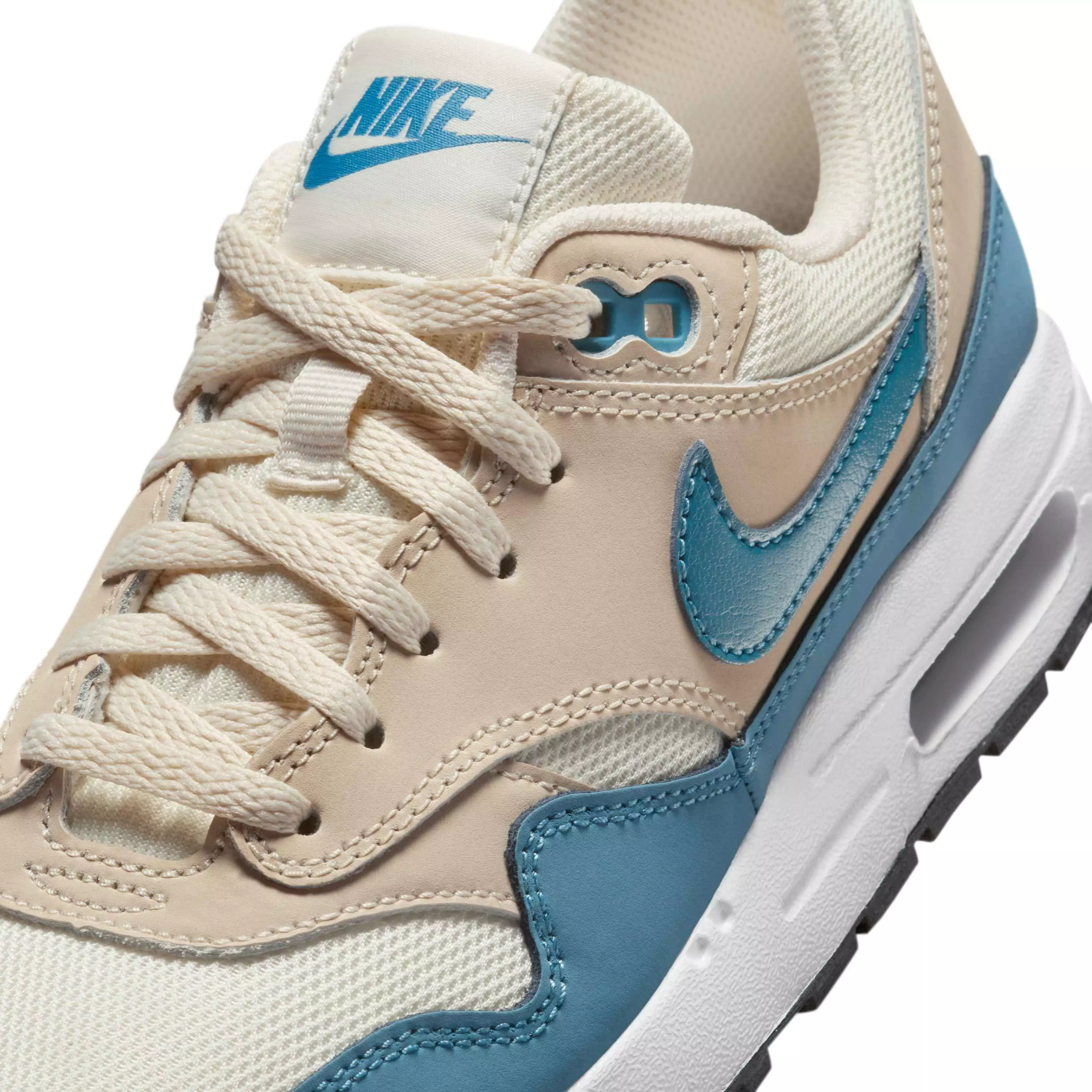 Nike Air Max 1 "Soft Pearl/Smokey Blue/Black/Light Khaki" Grade School Boys' Shoe - PEARL/BLUE/BLACK/LT KHAKI