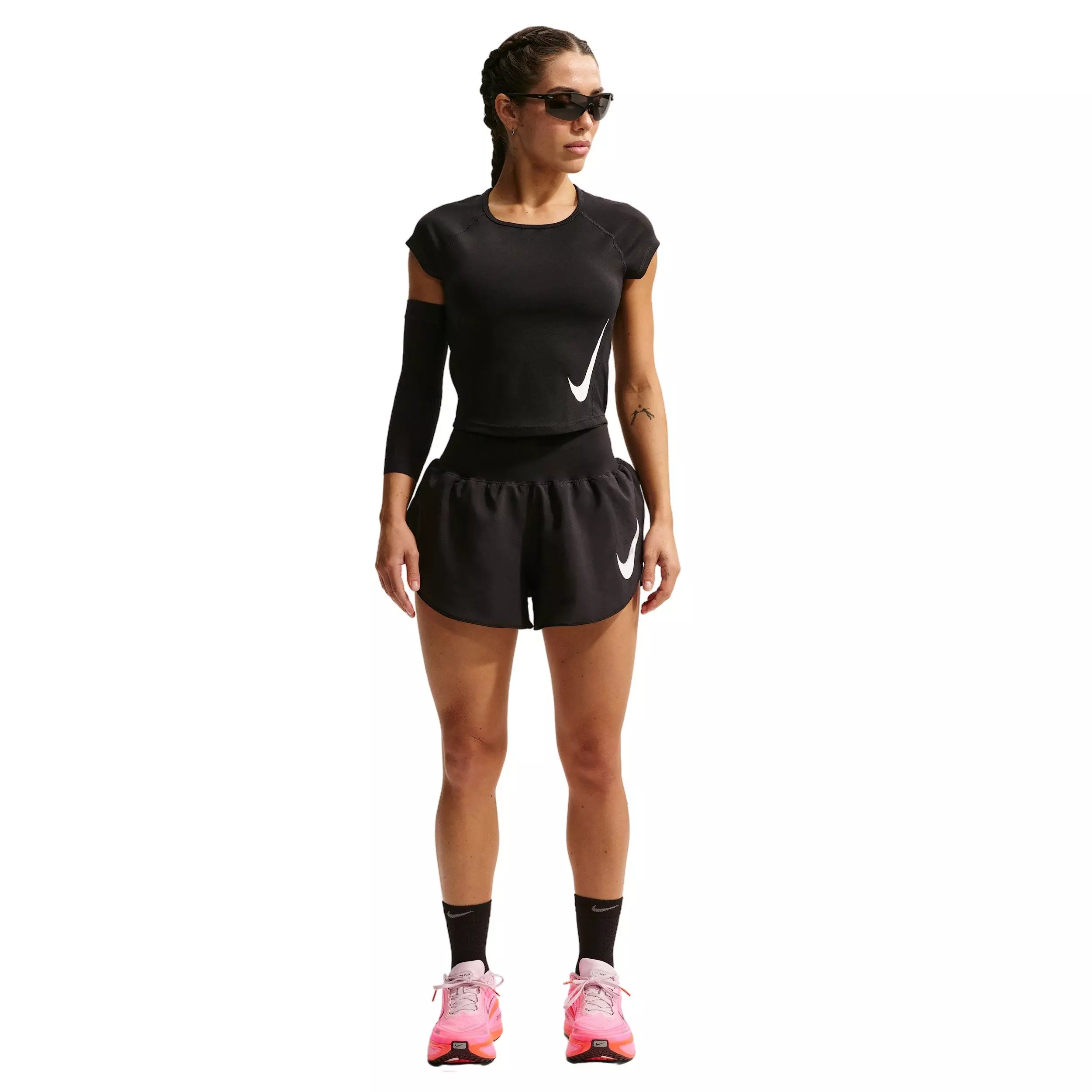 Nike Women's Tempo Swoosh Dri-FIT Cap-Sleeve Running Top - Black - BLACK