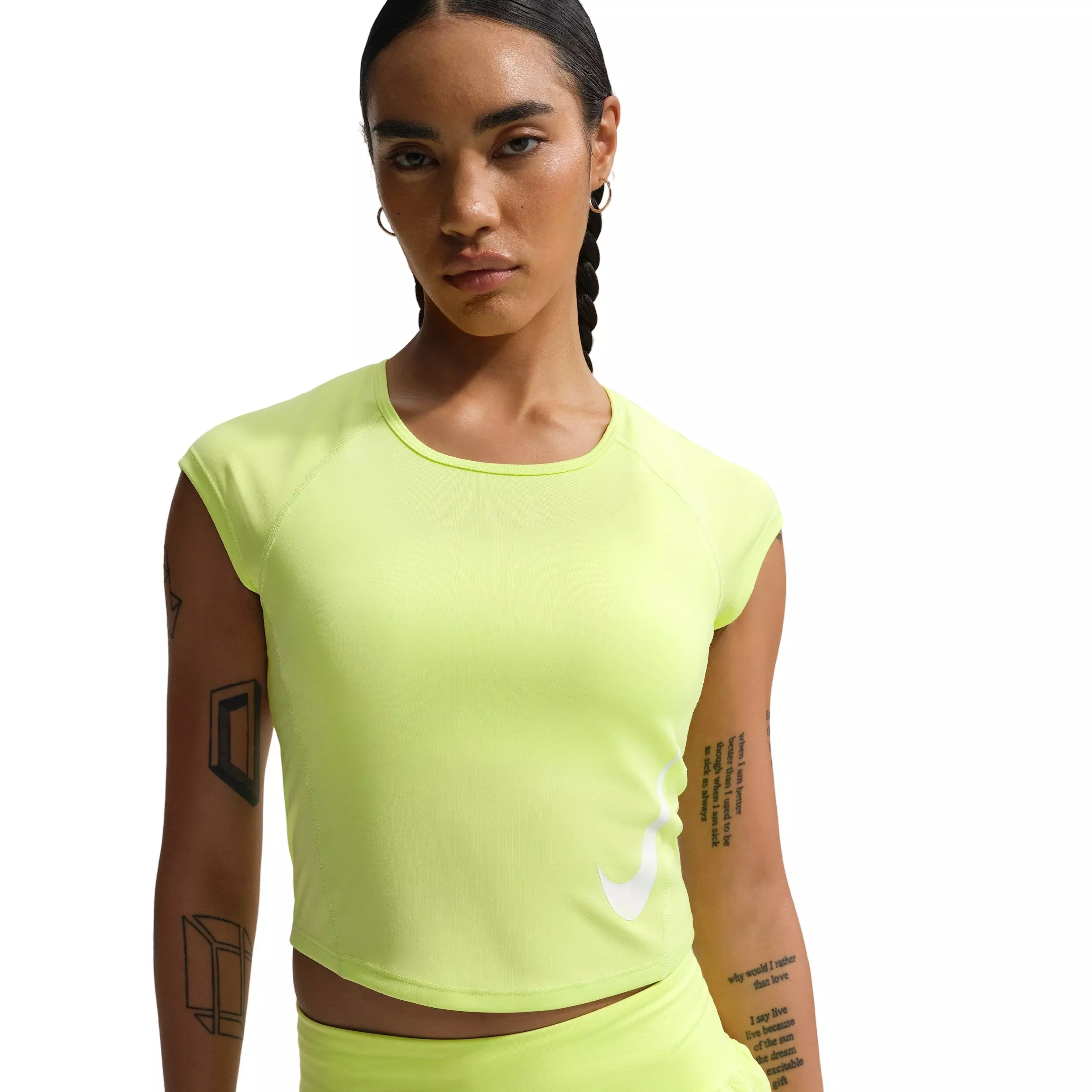 Nike Women's Tempo Swoosh Dri-FIT Cap-Sleeve Running Top - Yellow - YELLOW