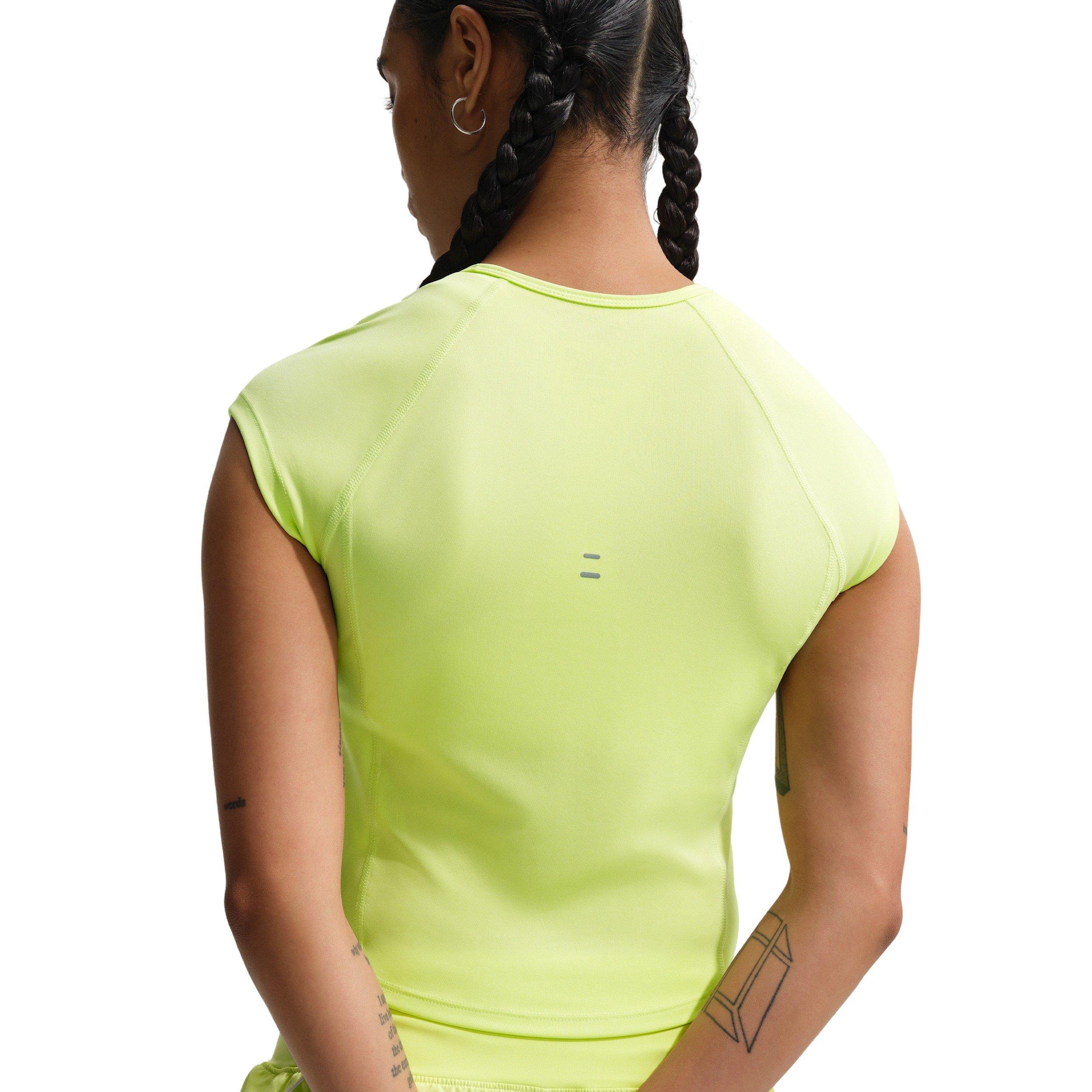 Nike Women's Tempo Swoosh Dri-FIT Cap-Sleeve Running Top - Yellow - YELLOW Thumbnail View 2