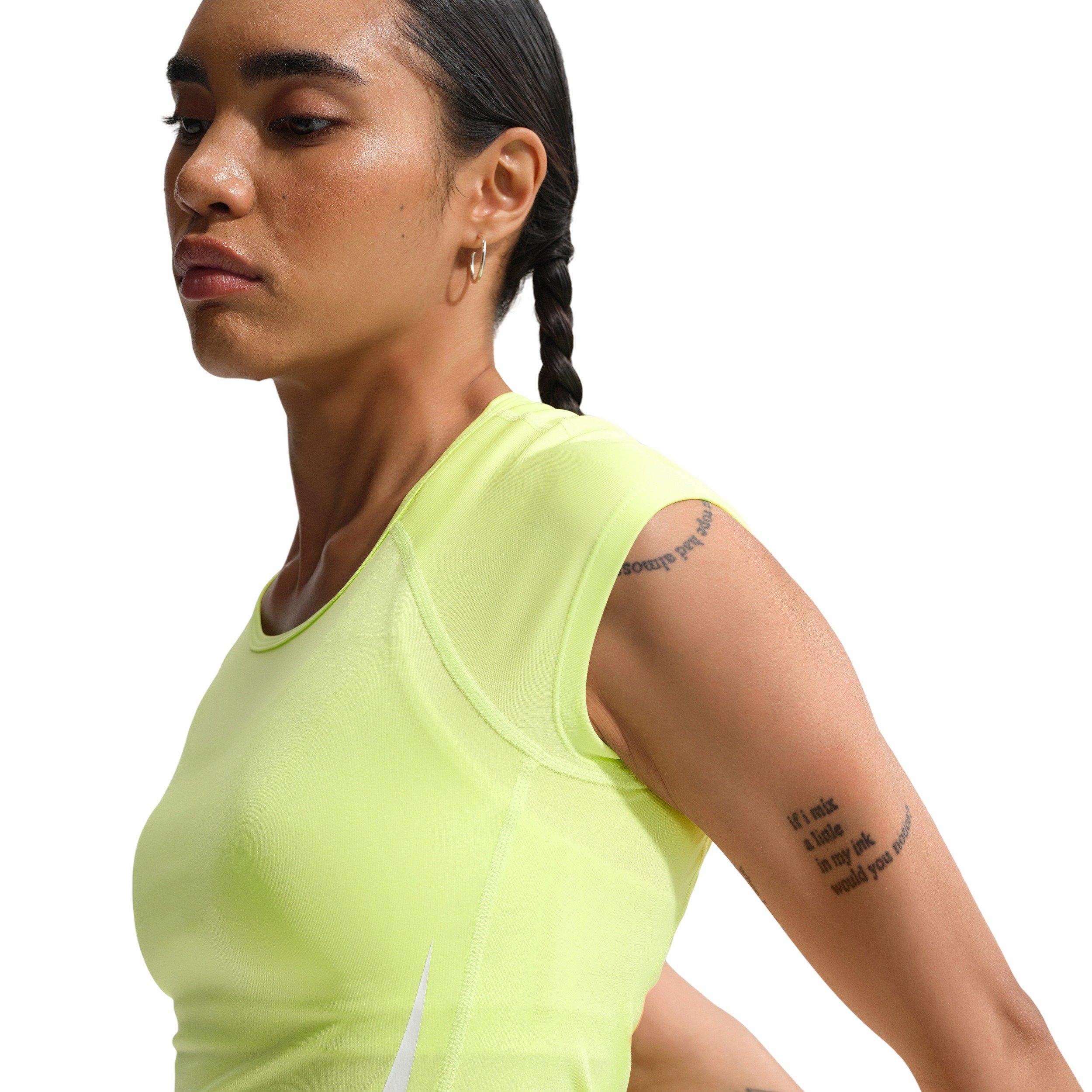 Nike Women's Tempo Swoosh Dri-FIT Cap-Sleeve Running Top -Yellow - YELLOW Thumbnail View 3