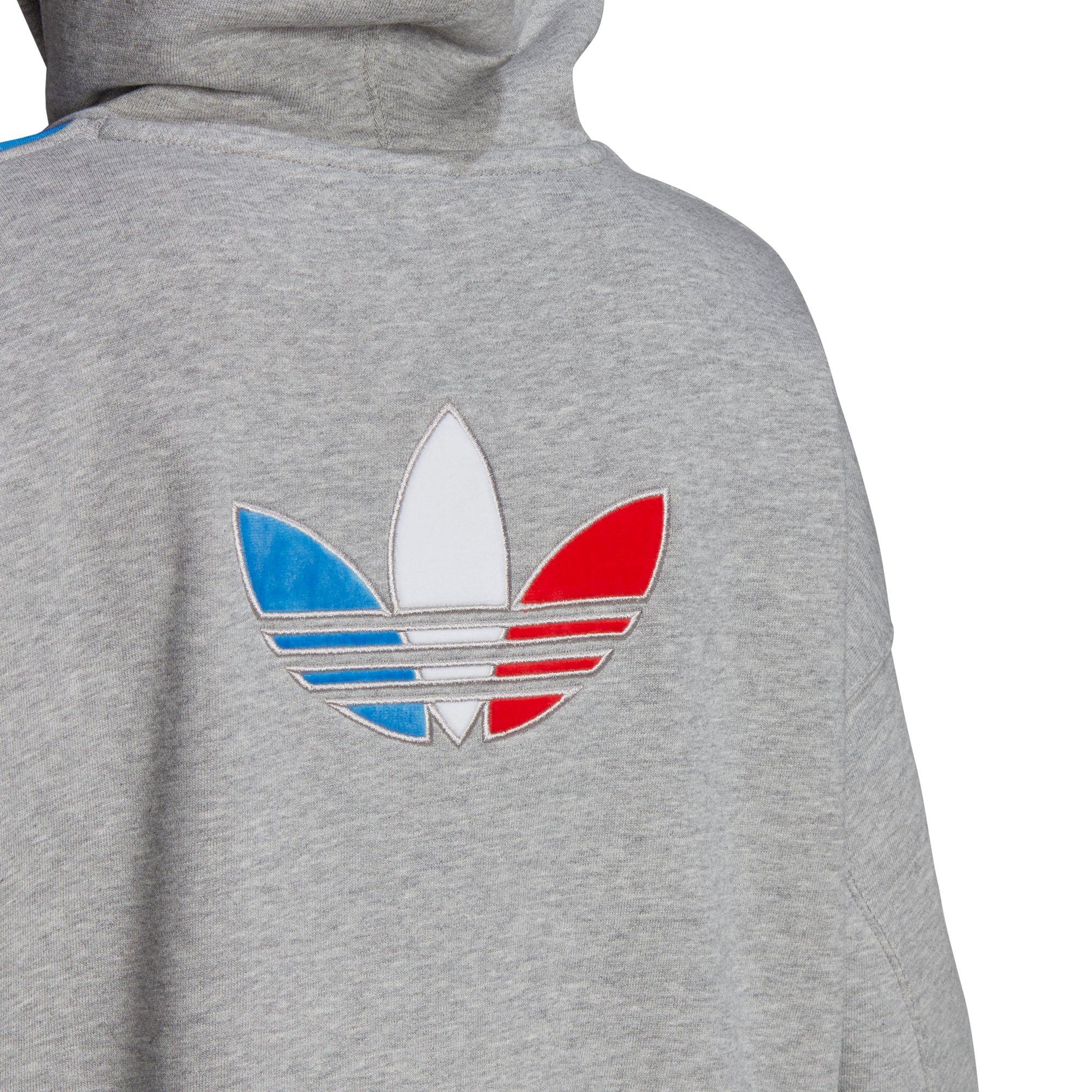 adidas Women s Grey Adicolor Tricolor Trefoil Cropped Hoodie