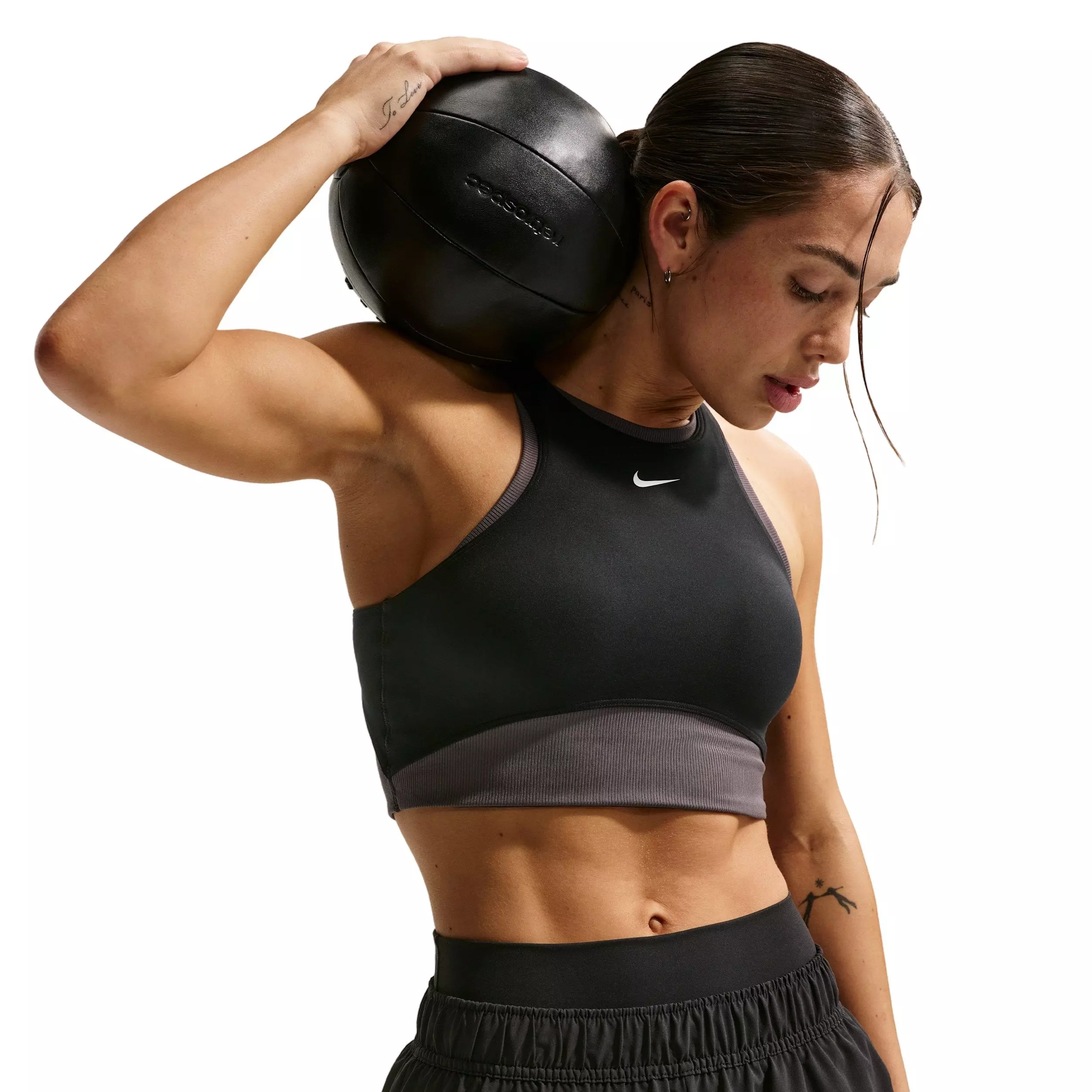 Nike Women's One Medium-Support Padded Sports Bra -Black/Grey - BLACK/GREY