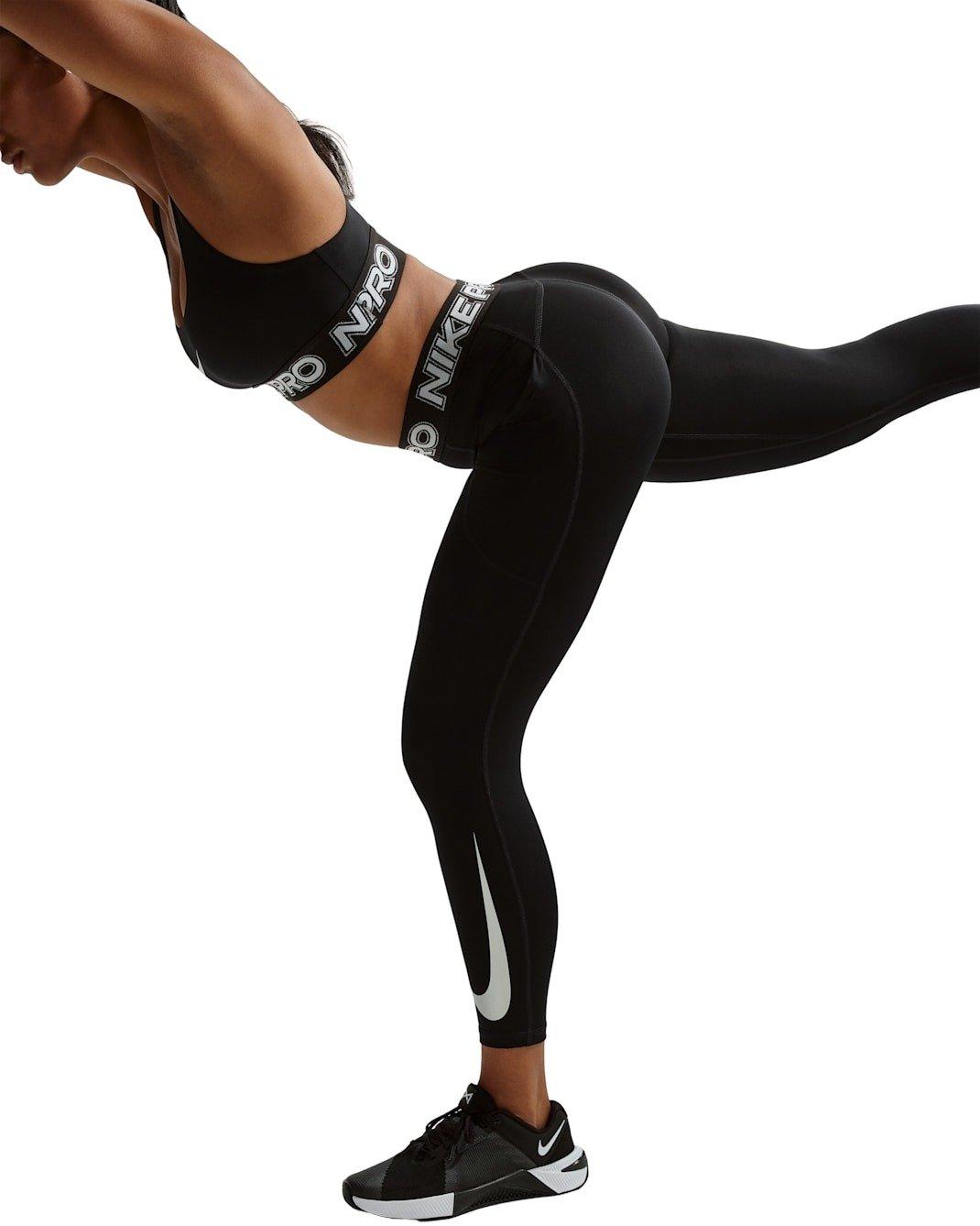 Nike Women's Pro Mid-Rise 7/8 Leggings -Black - BLACK Thumbnail View 3