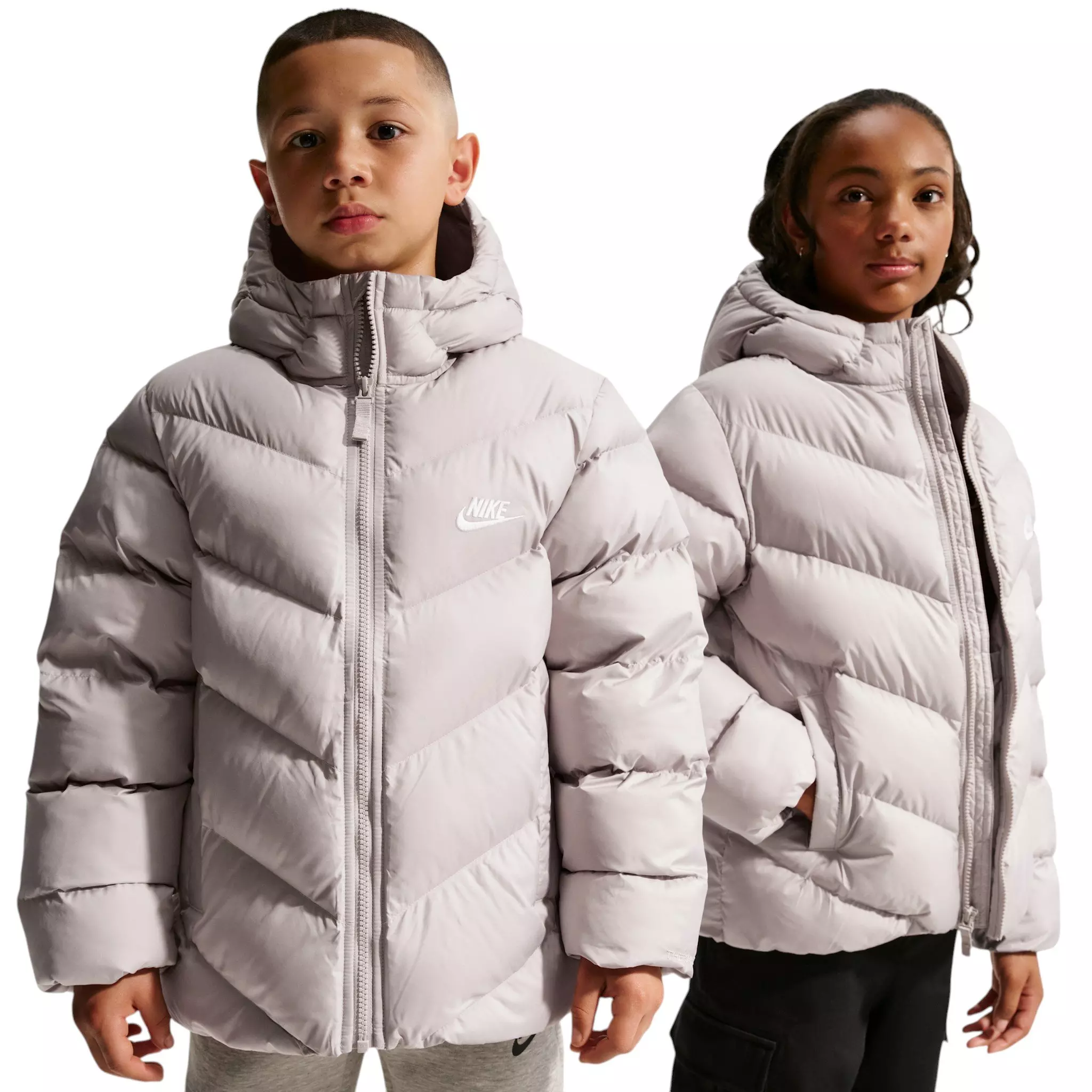 Nike Big Kids' Sportswear All Day Play Therma-FIT Loose-Fit Puffer Jacket - Grey - BROWN