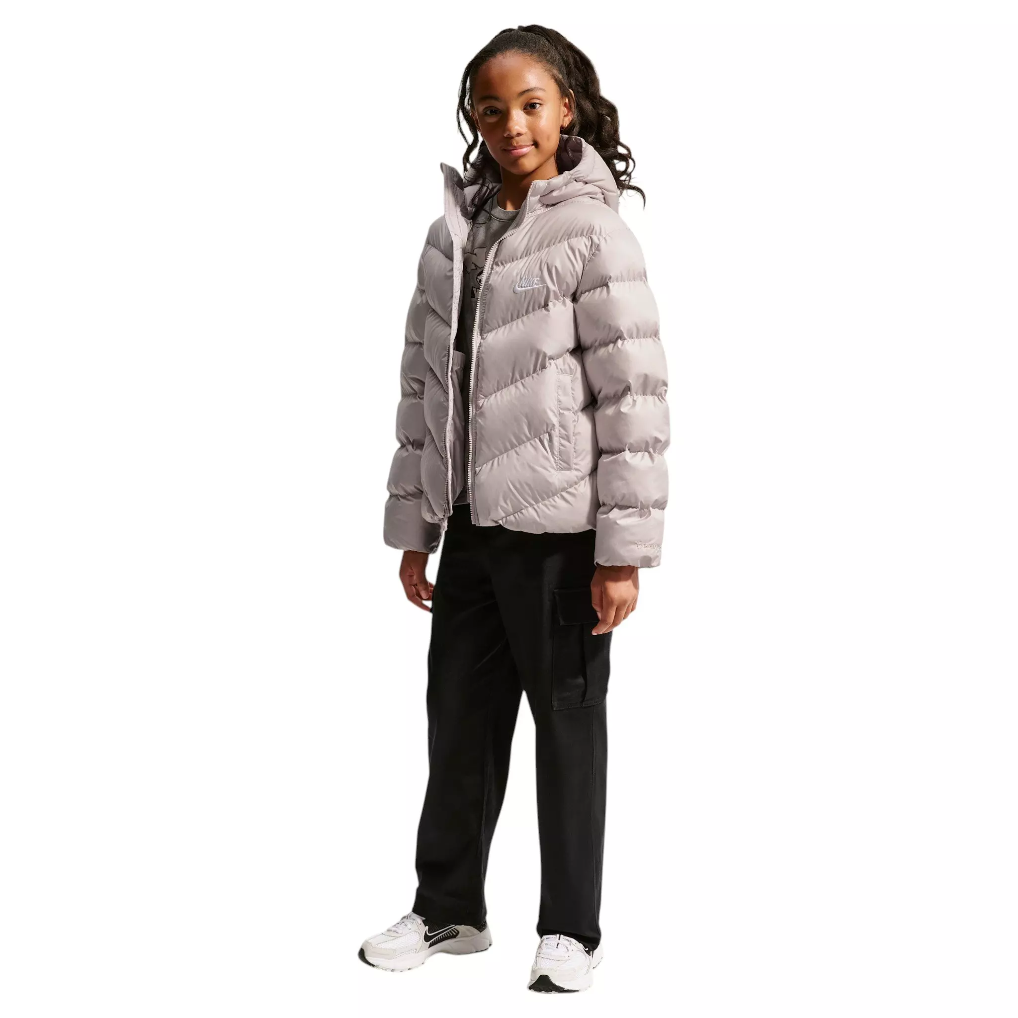 Nike Big Kids' Sportswear All Day Play Therma-FIT Loose-Fit Puffer Jacket - Grey - BROWN