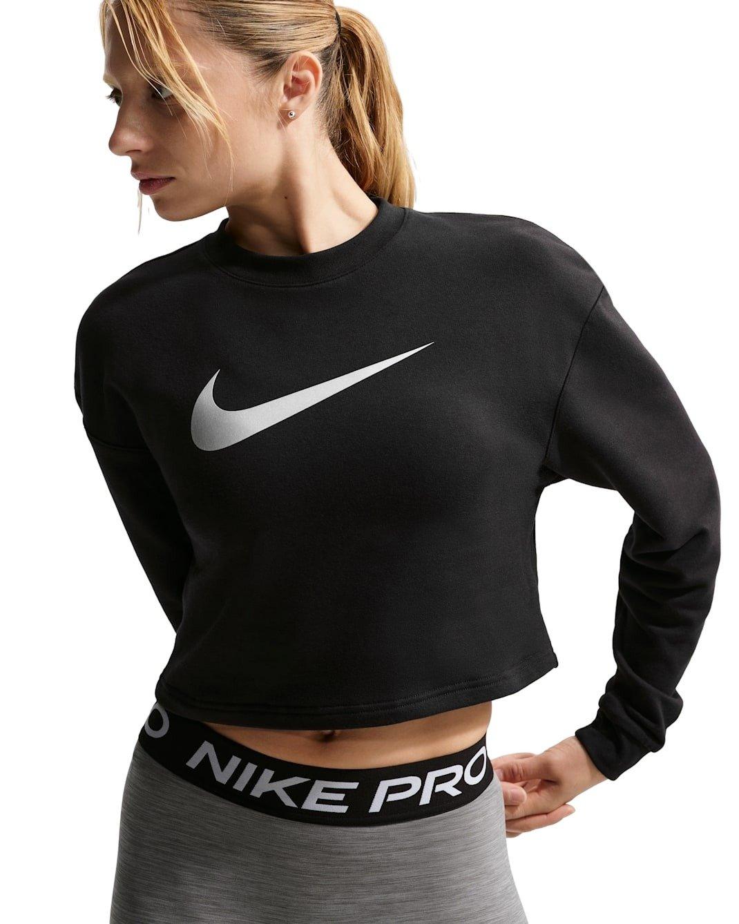 Nike Women's Pro Dri-FIT Crew-Neck French Terry Top -Black - BLACK Thumbnail View 1