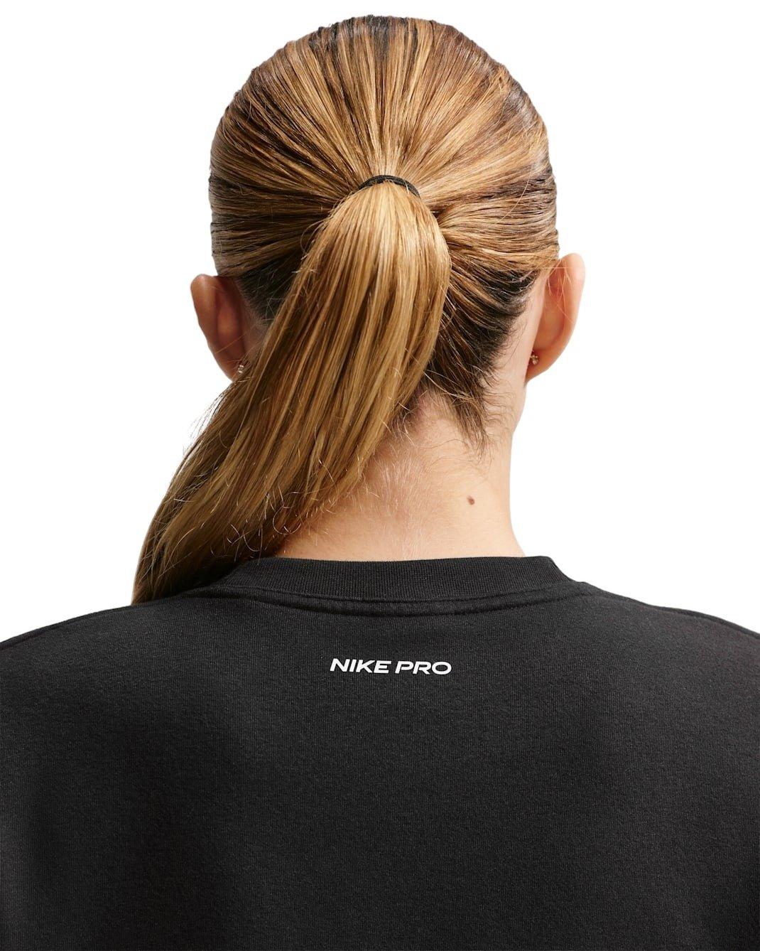 Nike Women's Pro Dri-FIT Crew-Neck French Terry Top -Black - BLACK Thumbnail View 2
