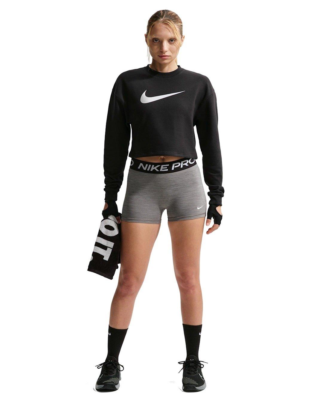 Nike Women's Pro Dri-FIT Crew-Neck French Terry Top - Black - BLACK Thumbnail View 4