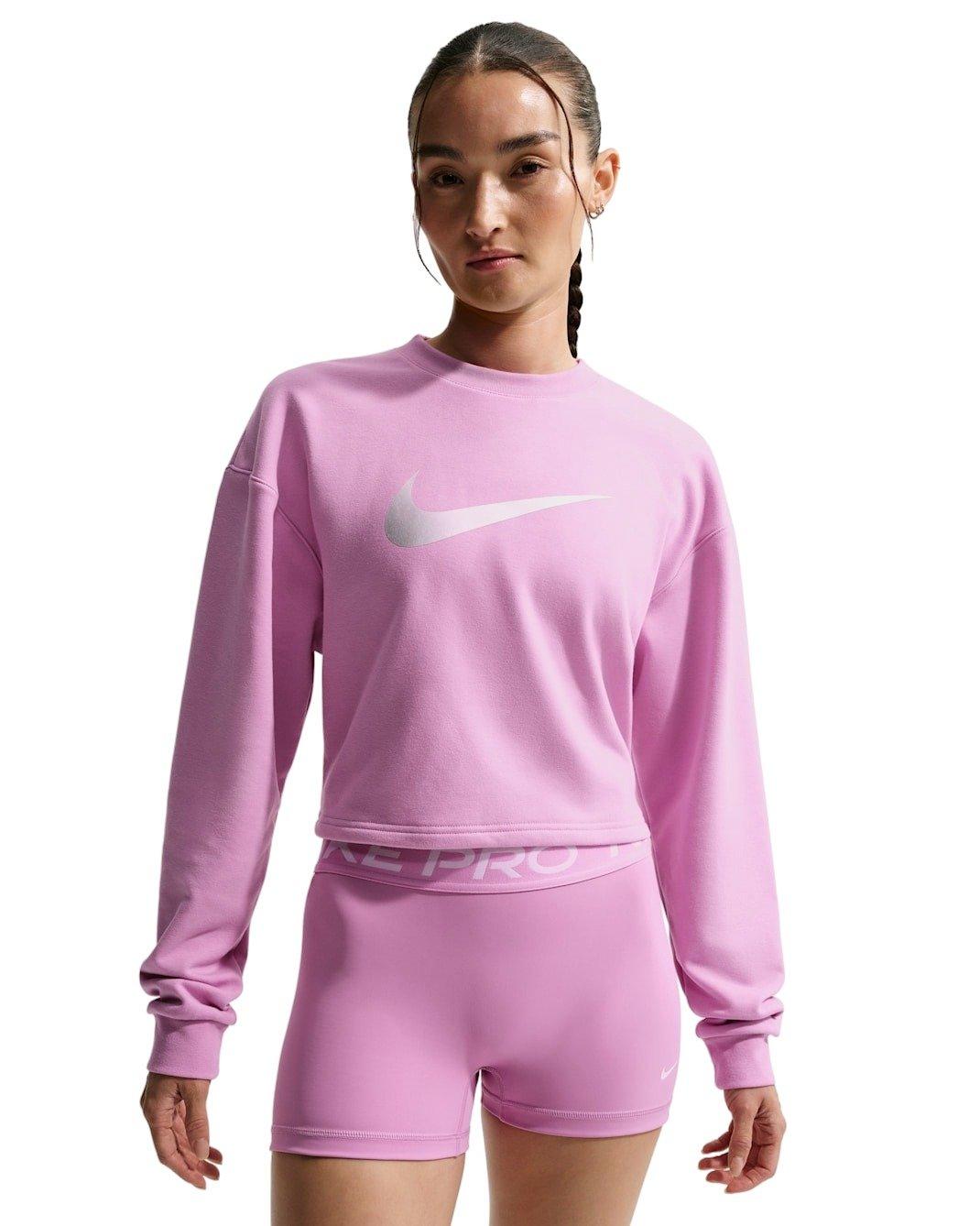 Nike Women's Pro Dri-FIT Crew-Neck French Terry Top - Lt Magenta - LT MAGENTA Thumbnail View 1