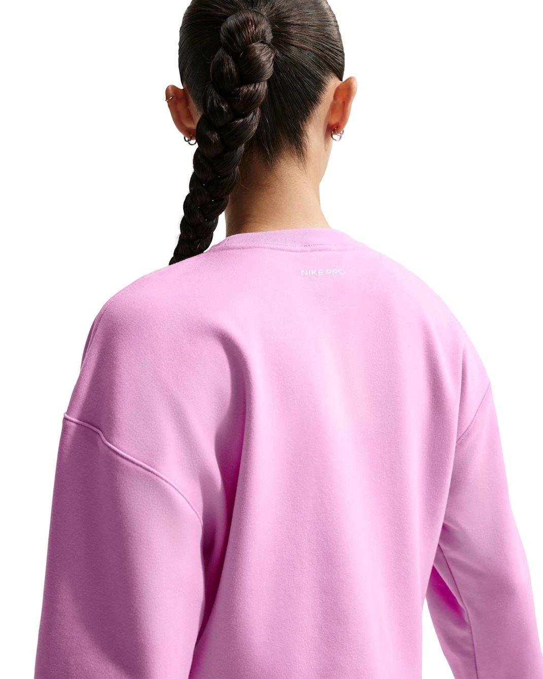 Nike Women's Pro Dri-FIT Crew-Neck French Terry Top - Lt Magenta - LT MAGENTA Thumbnail View 2