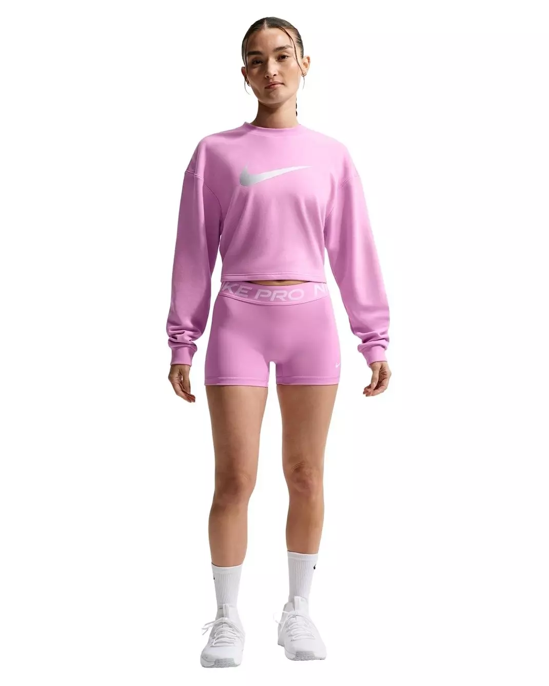 Nike Women's Pro Dri-FIT Crew-Neck French Terry Top -Lt Magenta - LT MAGENTA