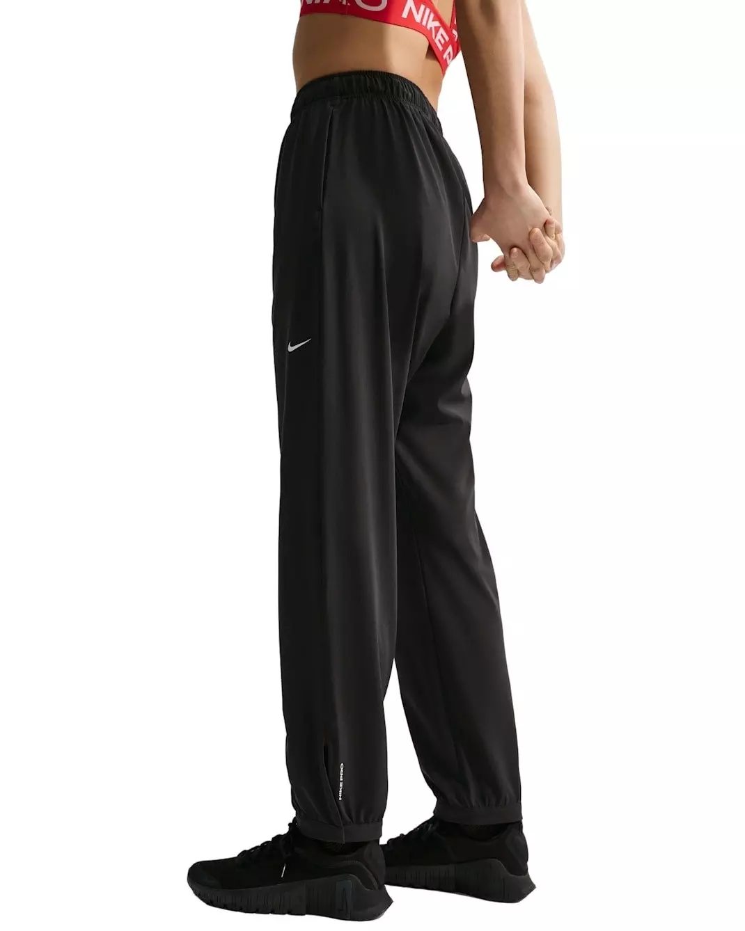 Nike Women's Pro Dri-FIT Mid-Rise Full-Length Woven Pants -Black - BLACK